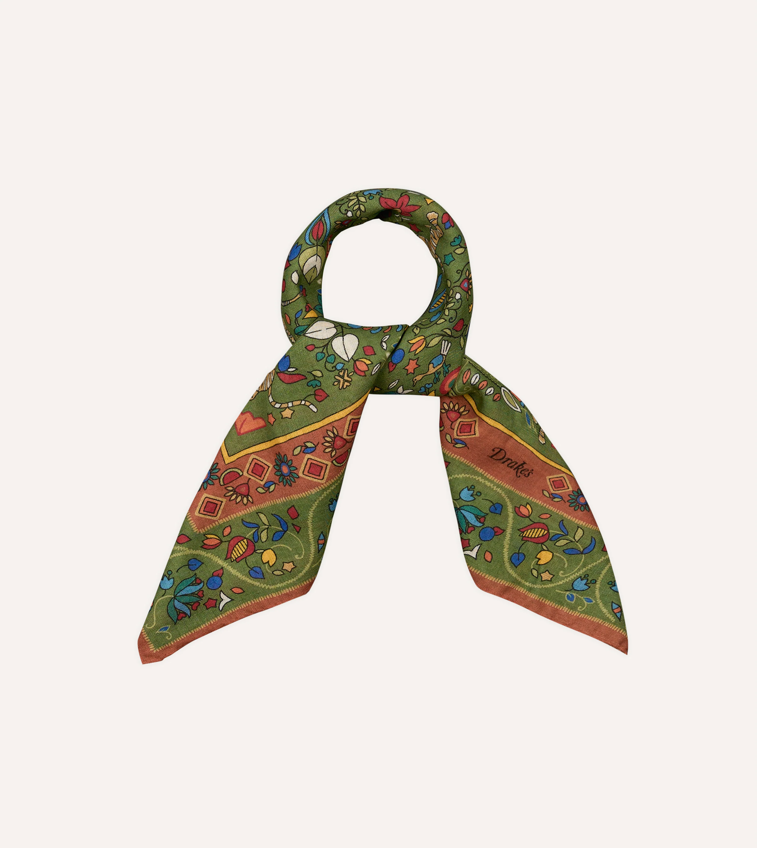 Green Tiger Garden Print Wool-Silk Bandana - Image 3