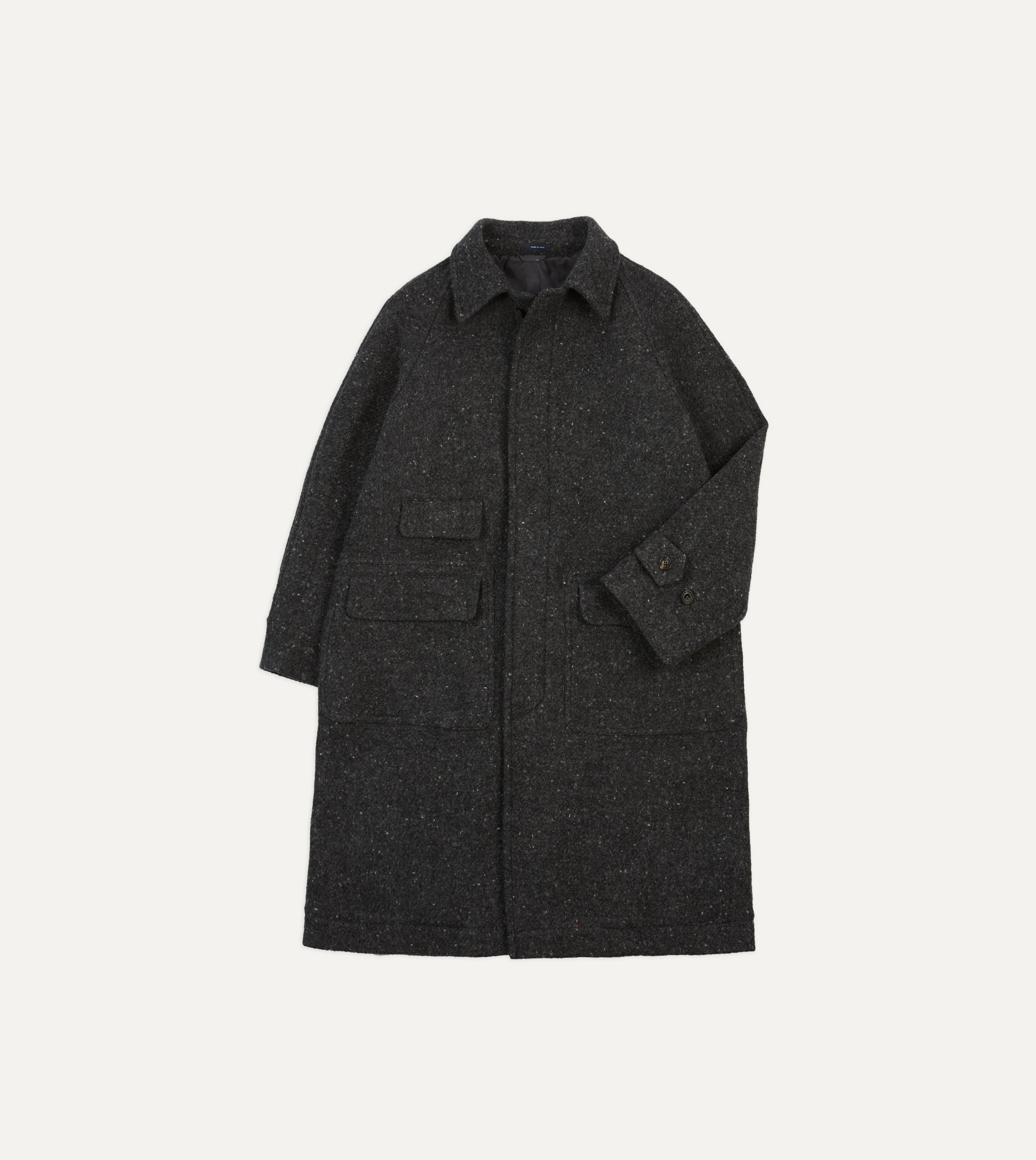 Grey Flecked Wool Raglan Coat