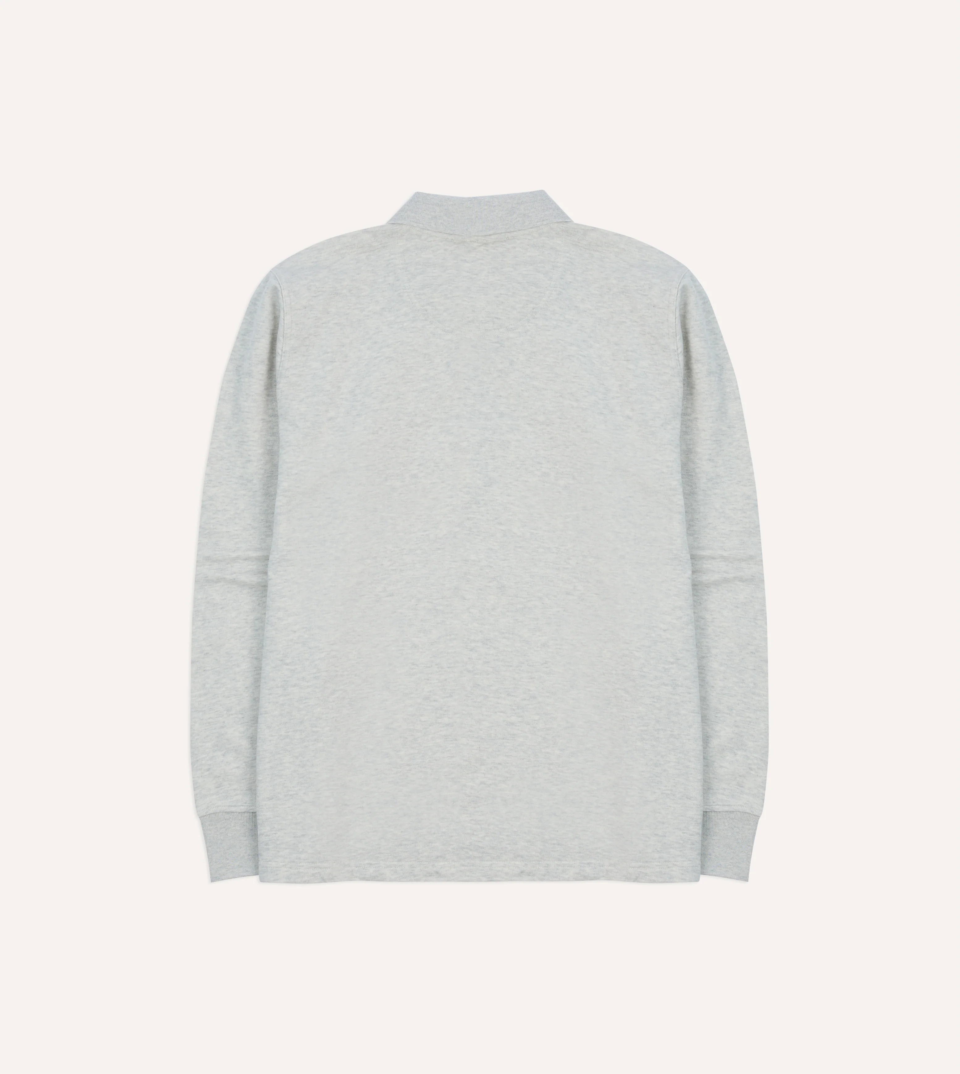 Grey Melange Jersey Cotton Long-Sleeve Polo Shirt - Image 5