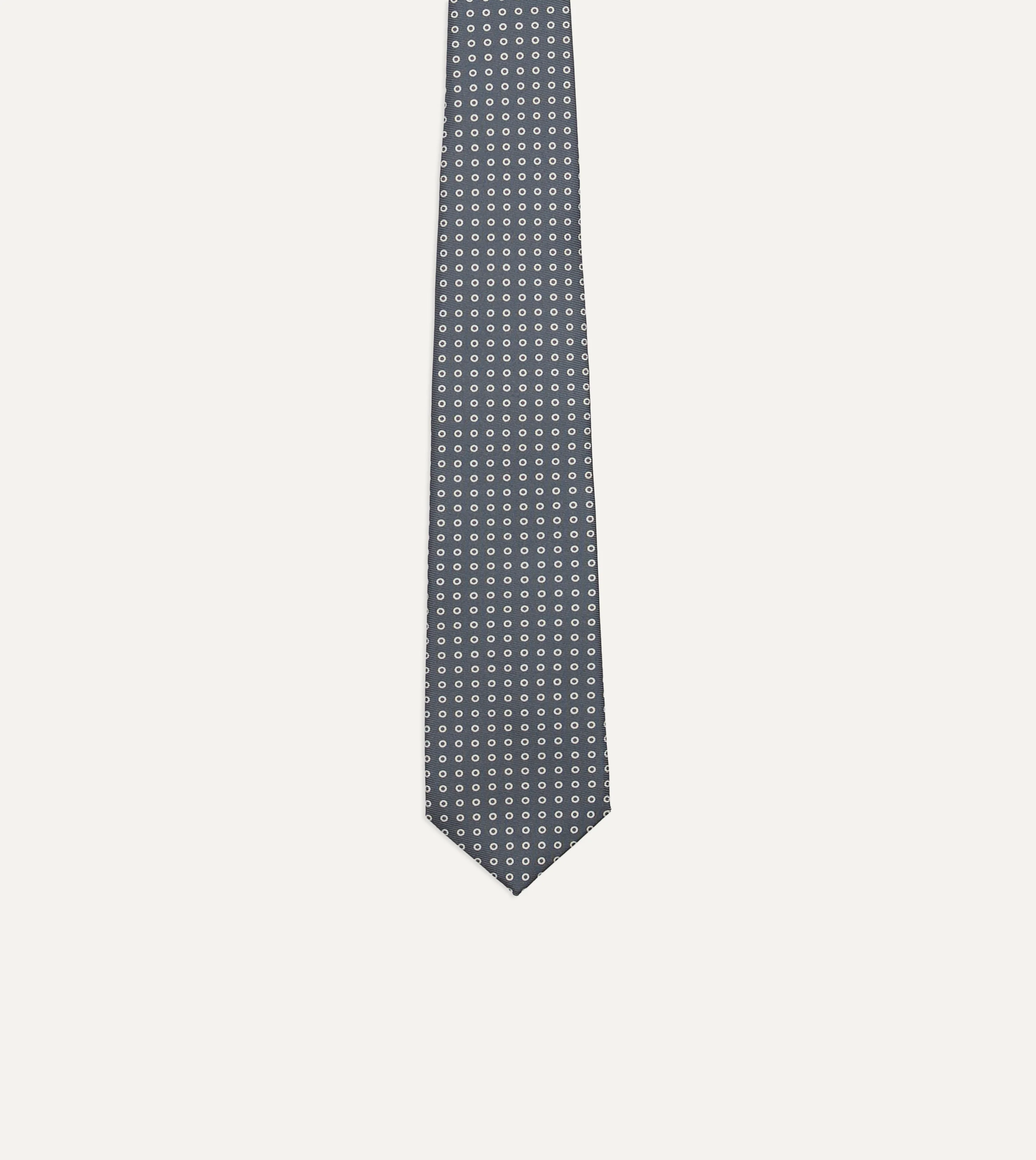 Grey Mini Circular Dot Silk Self Tipped Tie - Image 4