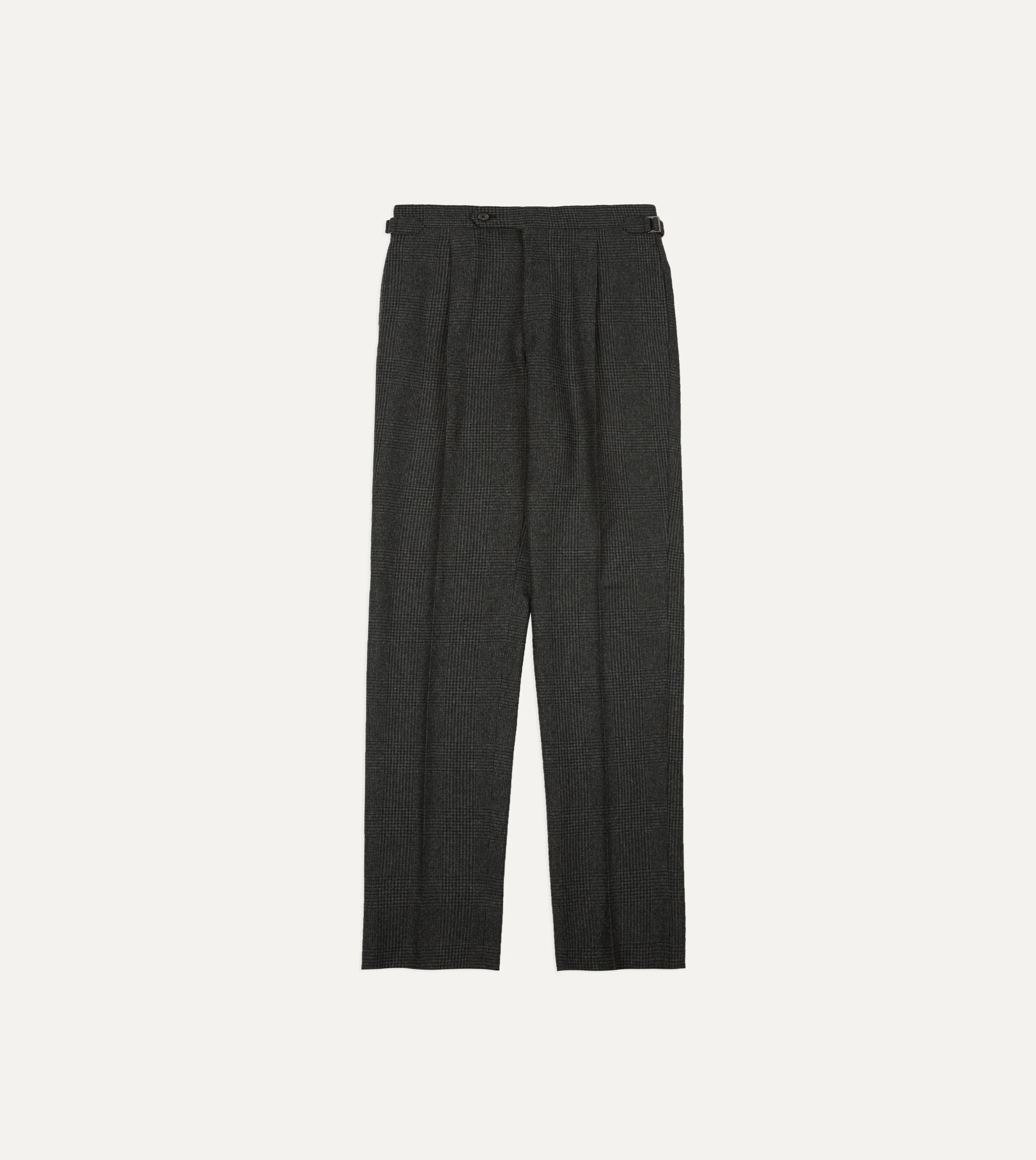 Grey Prince of Wales Check Wool Flannel Single-Pleat Trouser - Image 3