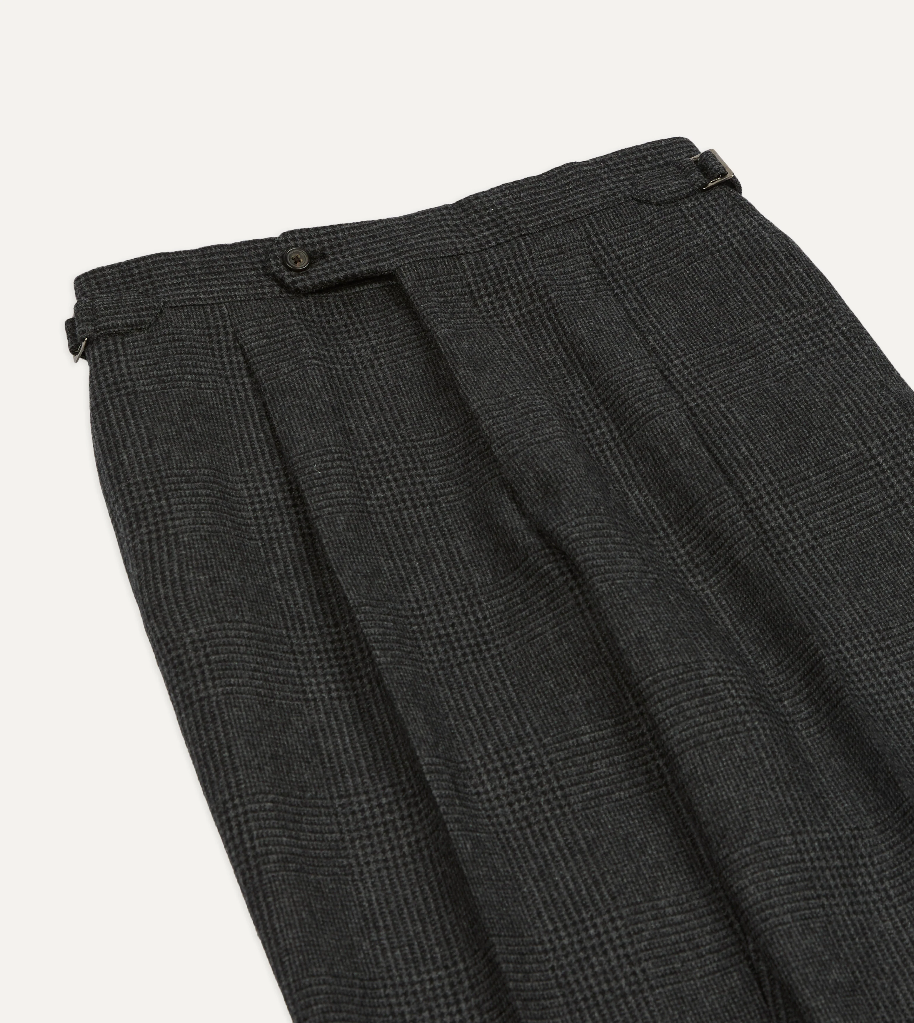Grey Prince of Wales Check Wool Flannel Single-Pleat Trouser - Image 4