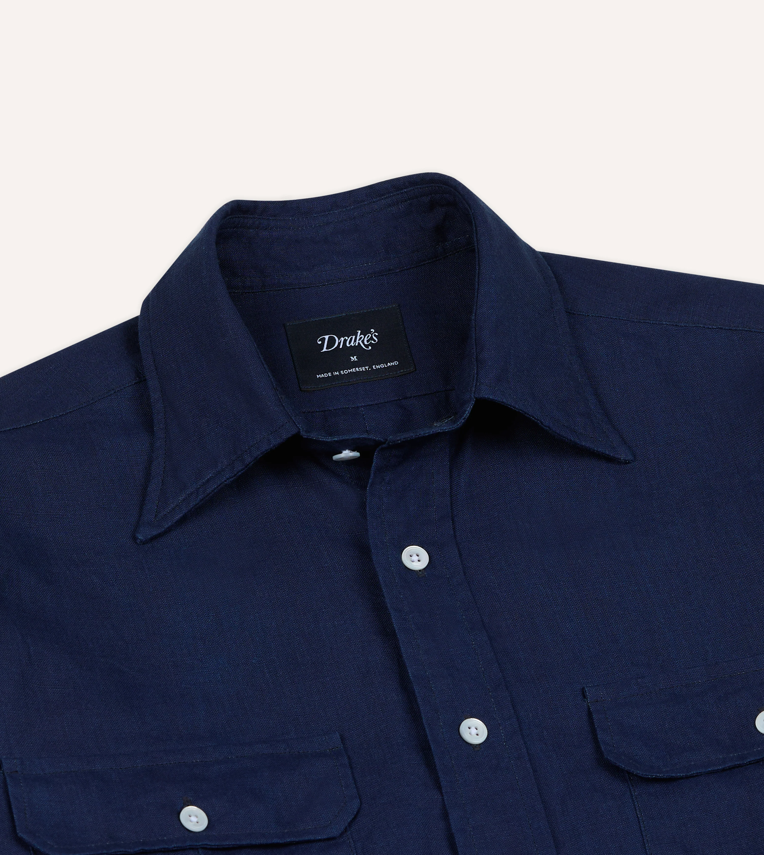 Indigo Linen Two-Pocket Long Point Collar Work Shirt - Image 3
