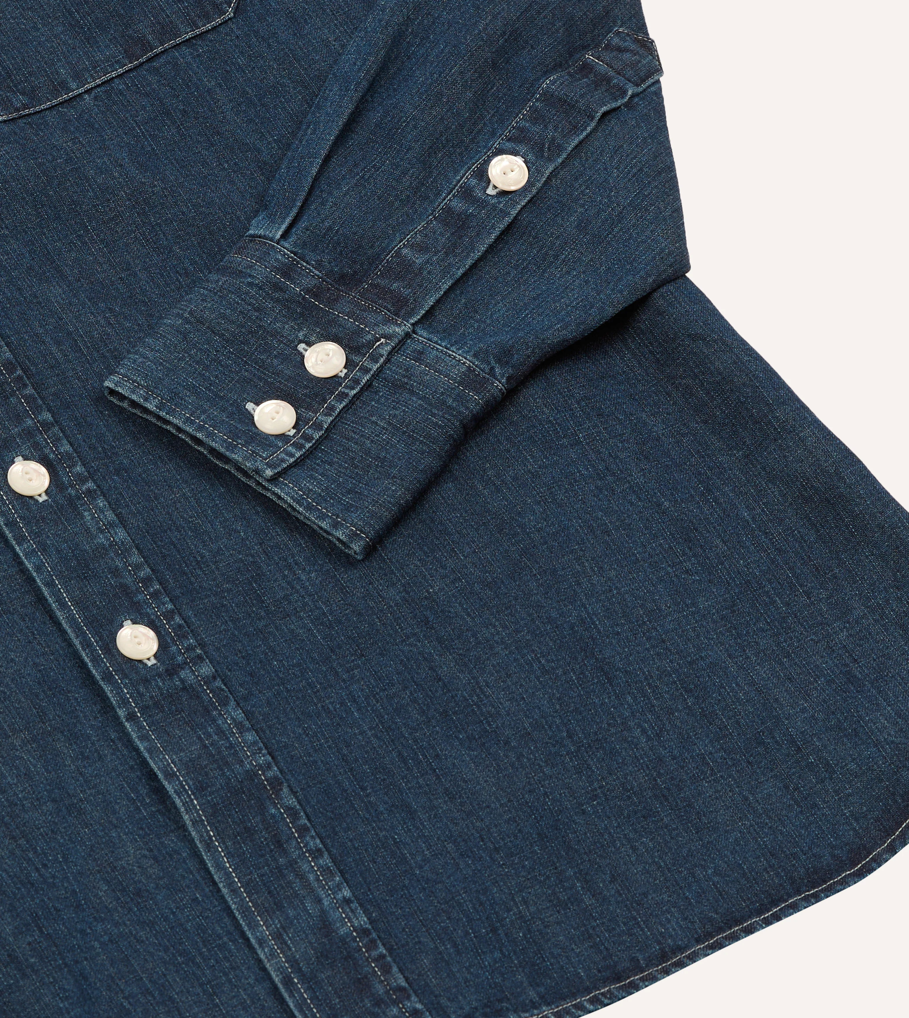 Indigo Rinse Denim Two-Pocket Western Shirt - Image 6