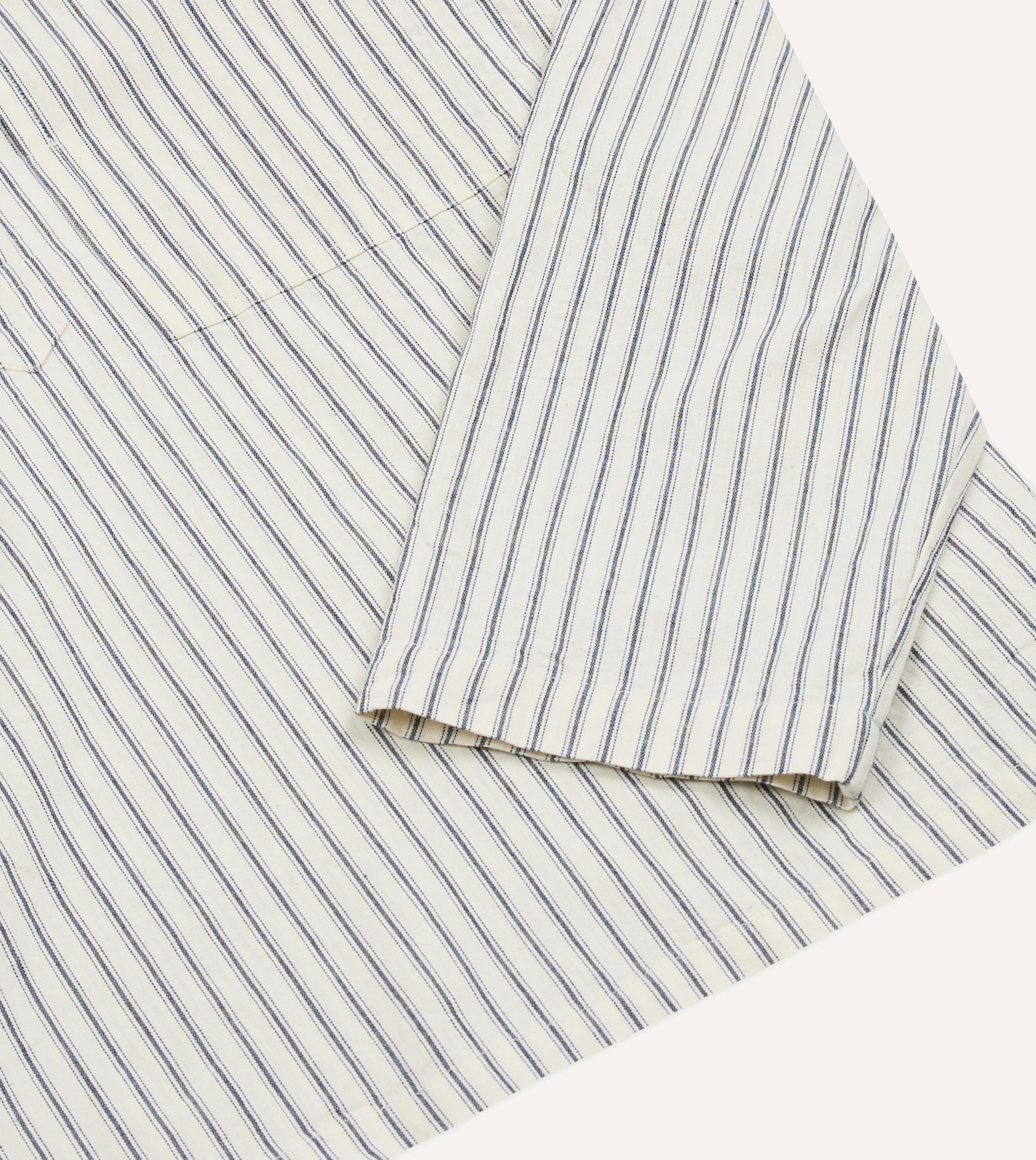 Indigo Stripe Cotton Mandarin Collar Popover Shirt - Image 4