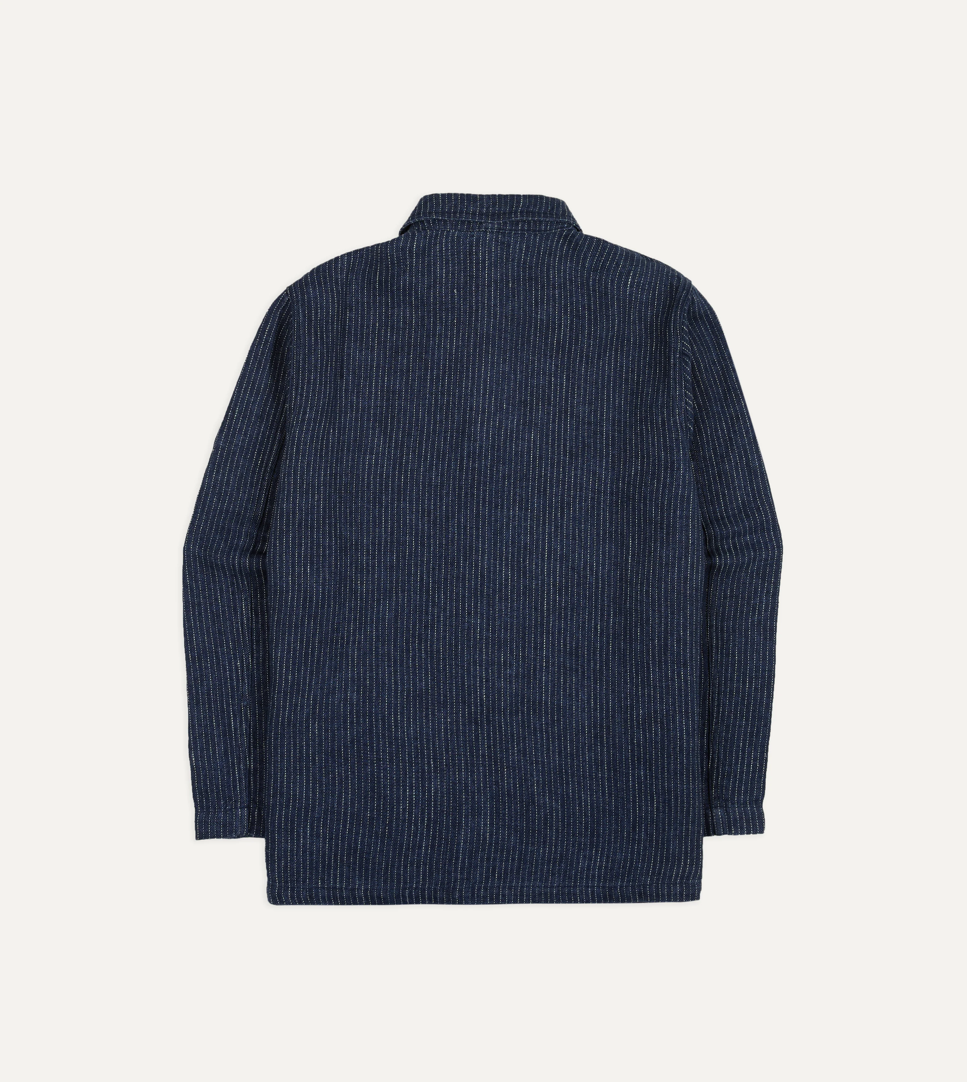 Indigo Stripe Linen Loop Button Chore Jacket - Image 10