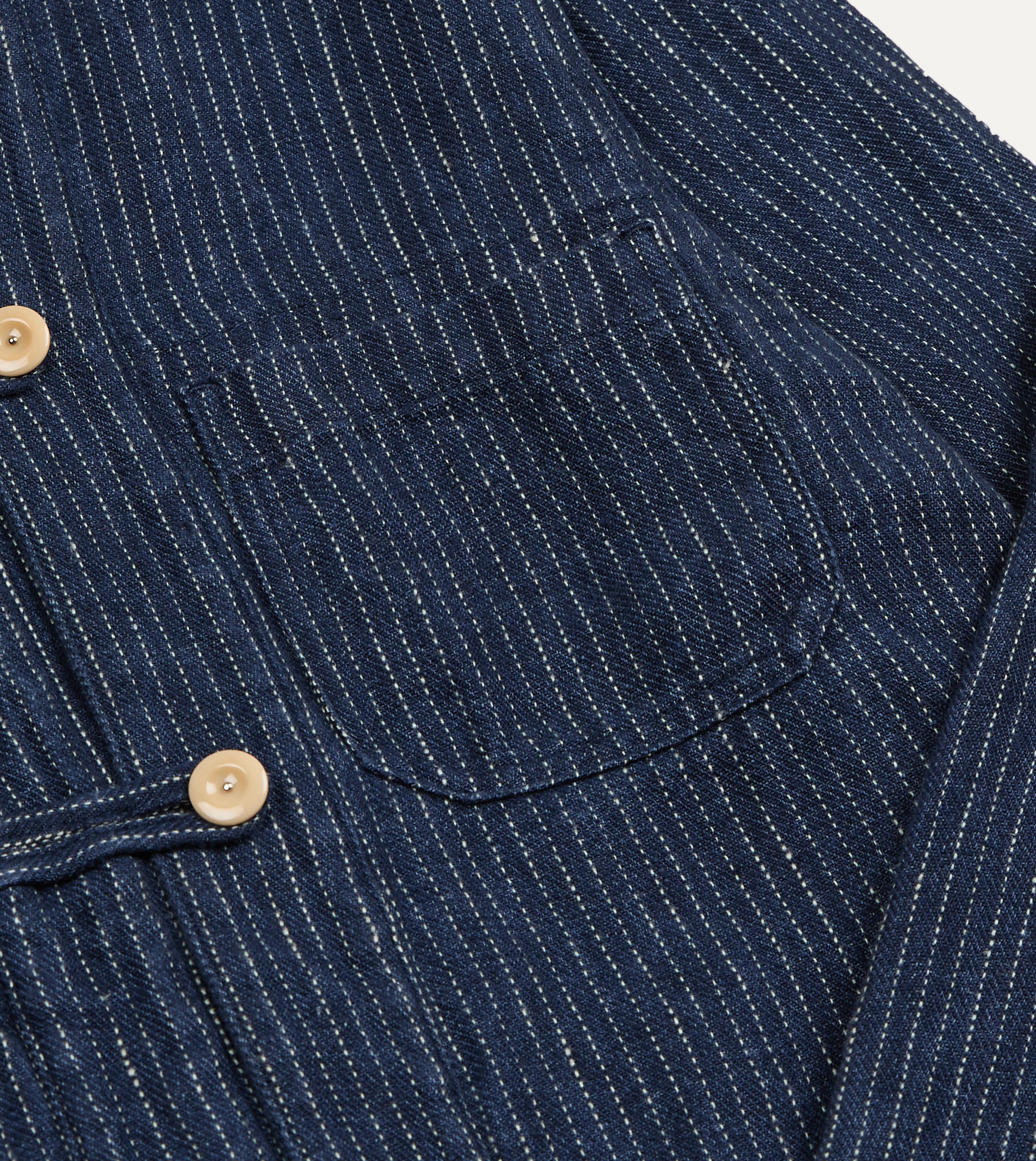 Indigo Stripe Linen Loop Button Chore Jacket - Image 5