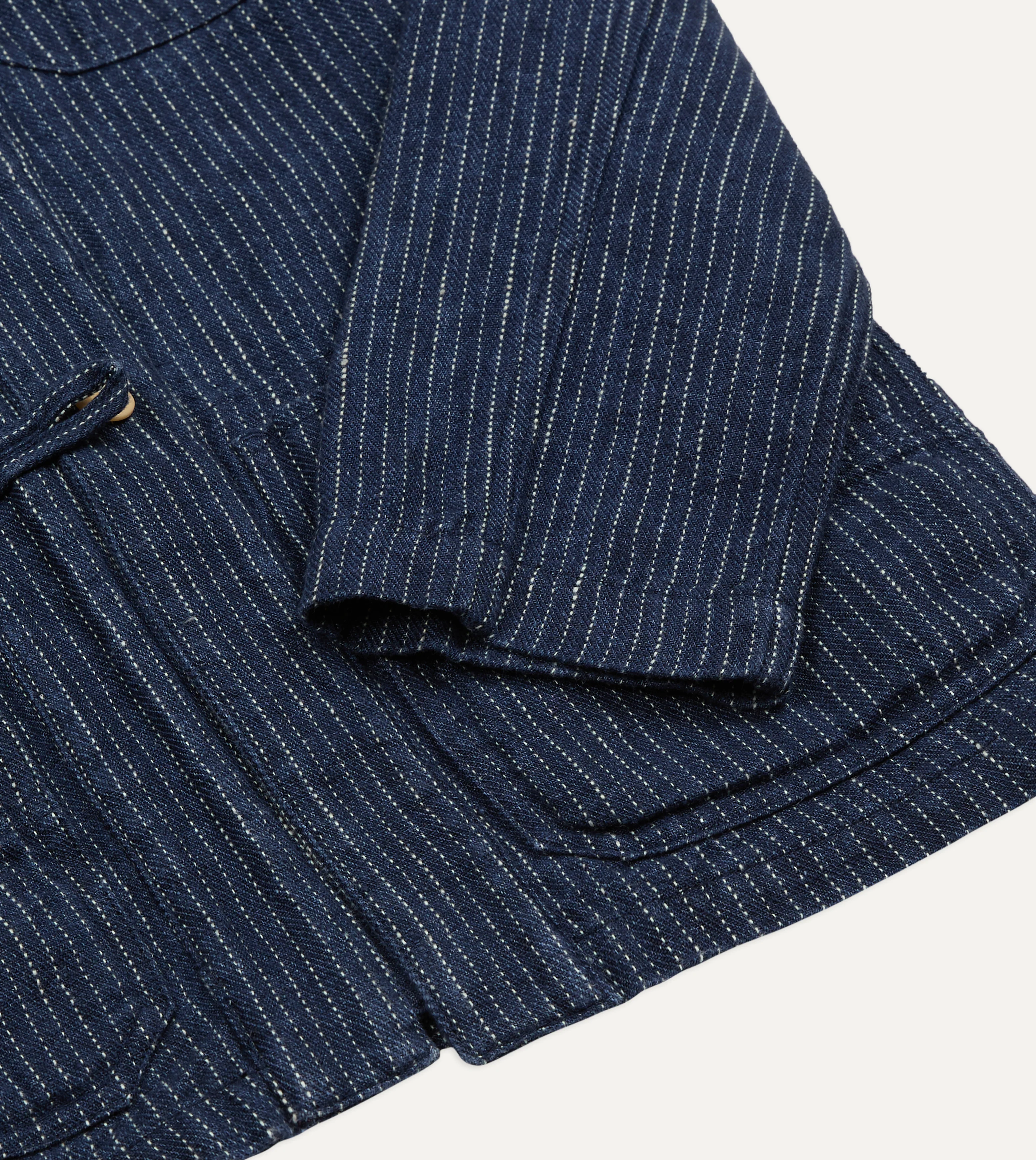 Indigo Stripe Linen Loop Button Chore Jacket - Image 6