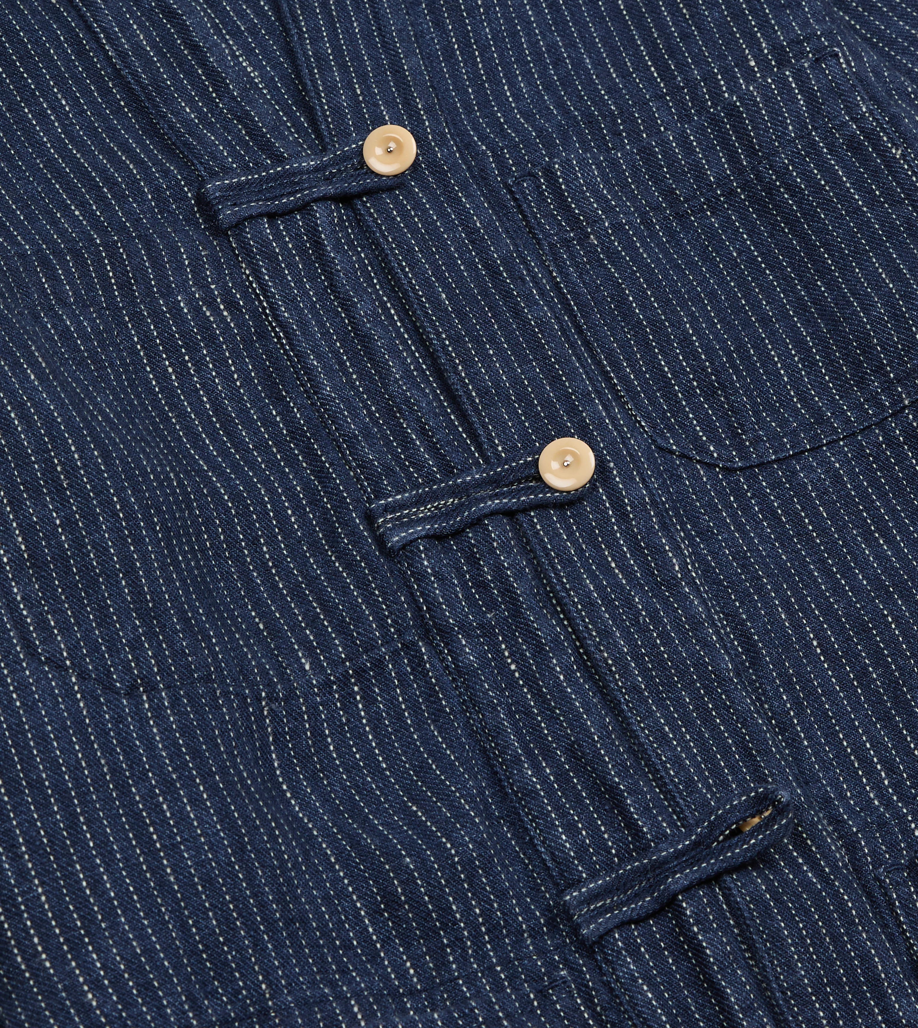 Indigo Stripe Linen Loop Button Chore Jacket - Image 7