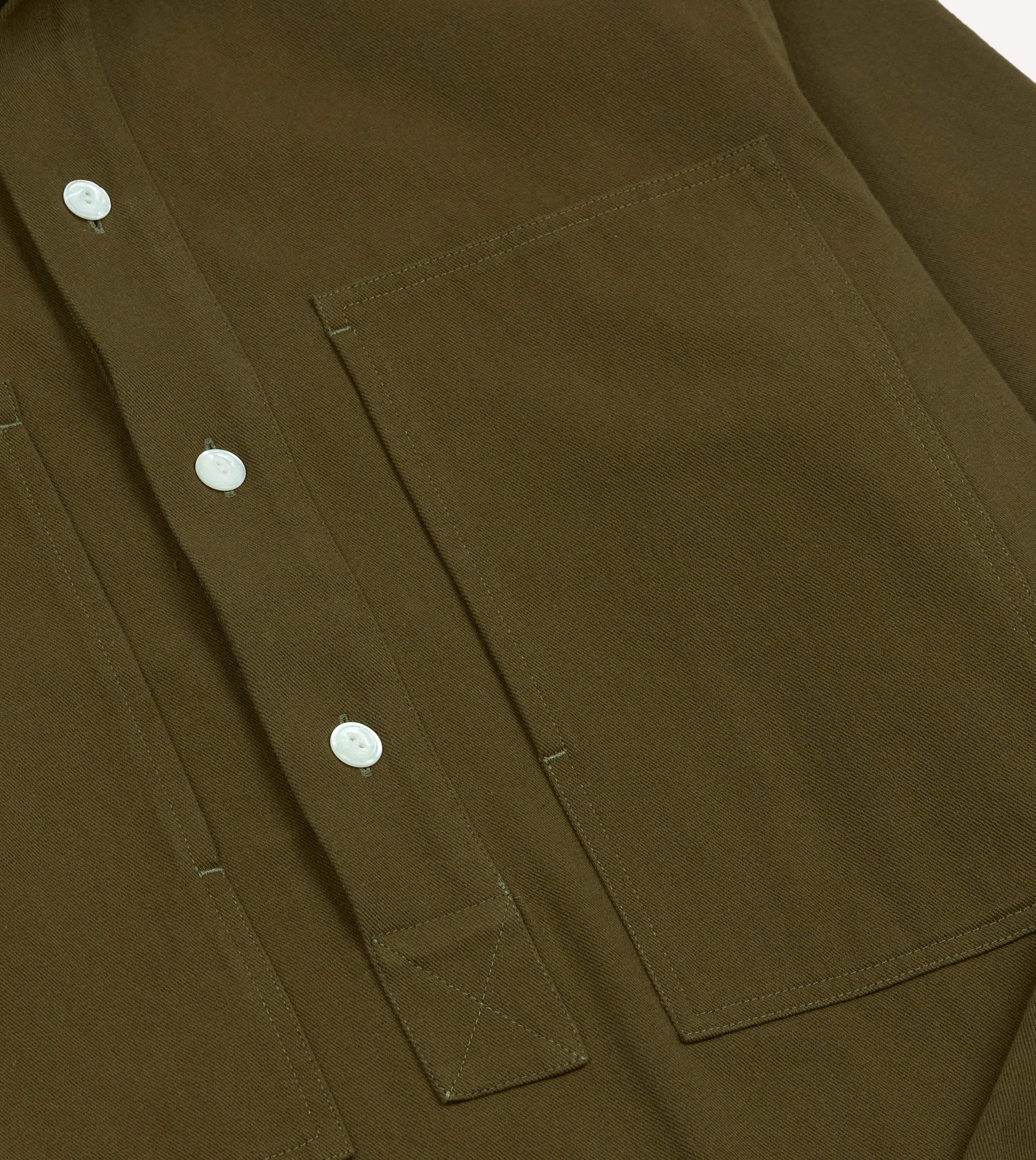 Khaki Cotton Mandarin Collar Popover Shirt - Image 4