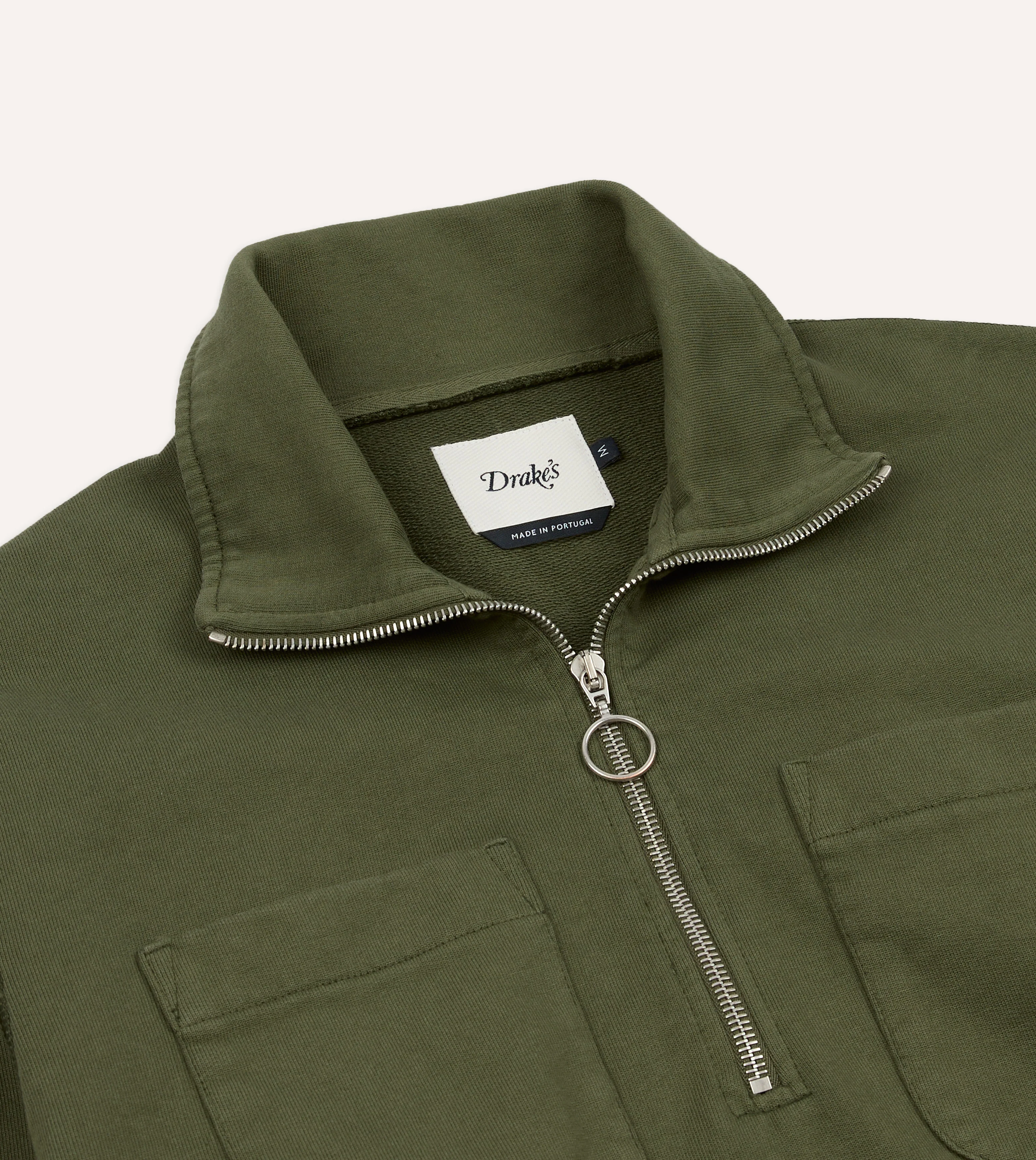 Khaki Green Cotton Quarter Zip Collared Sweatshirt - Image 5