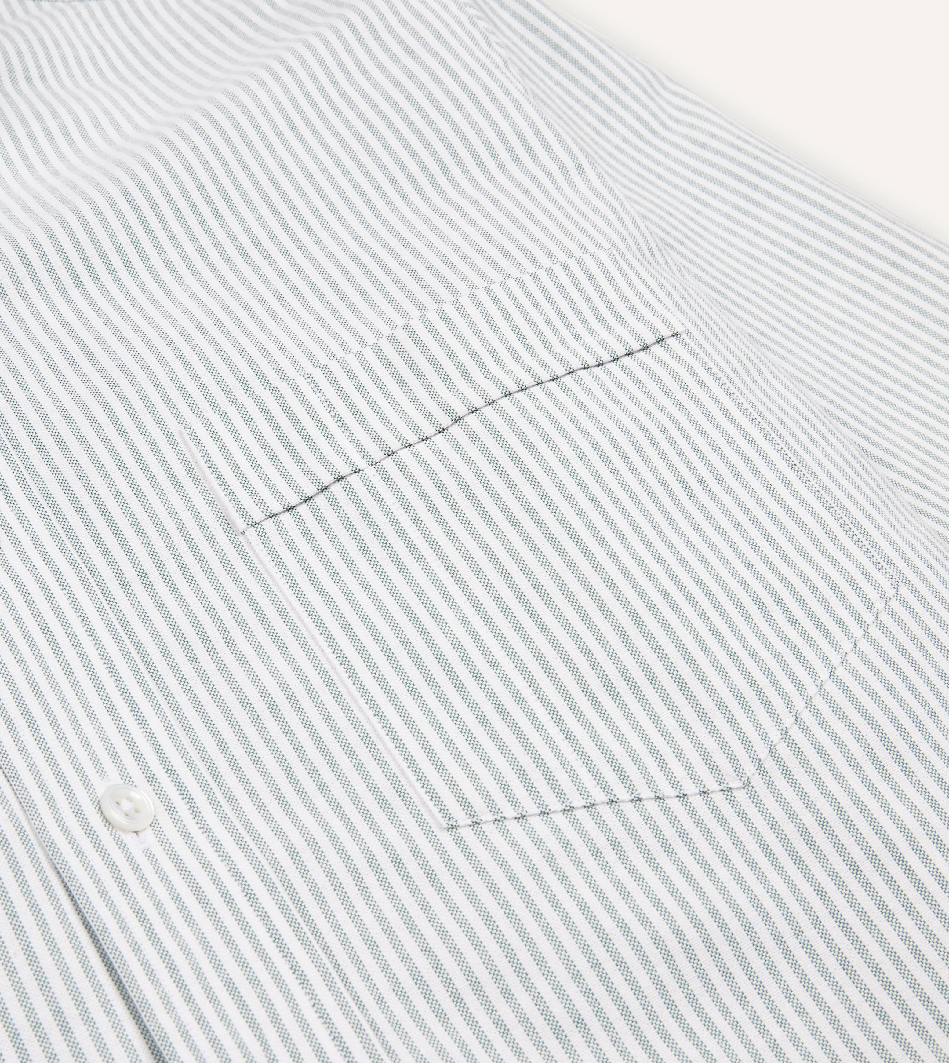 Light Green Ticking Stripe Cotton Oxford Cloth Button-Down Shirt - Image 4