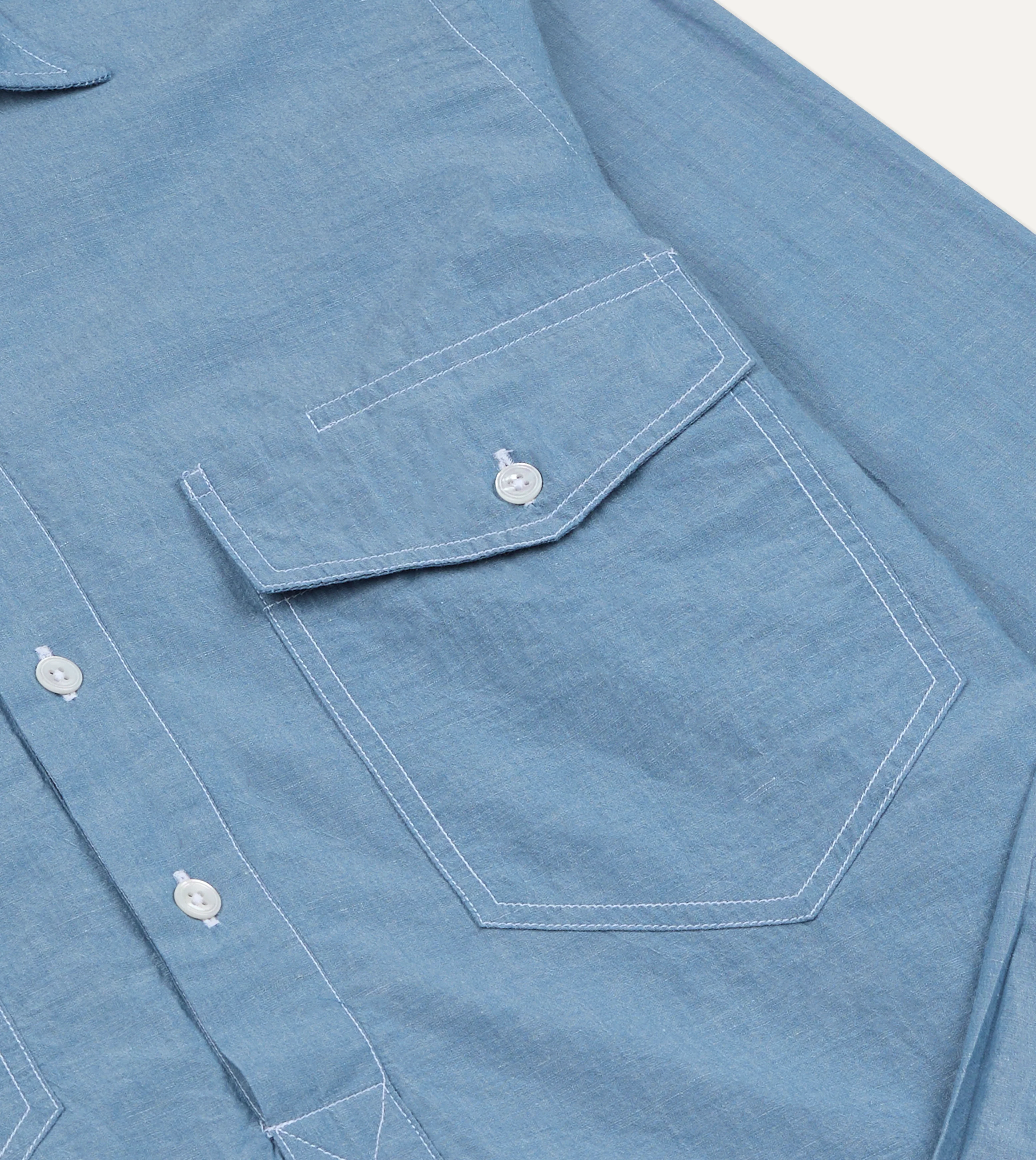 Light Indigo Cotton-Linen Popover Work Shirt - Image 5