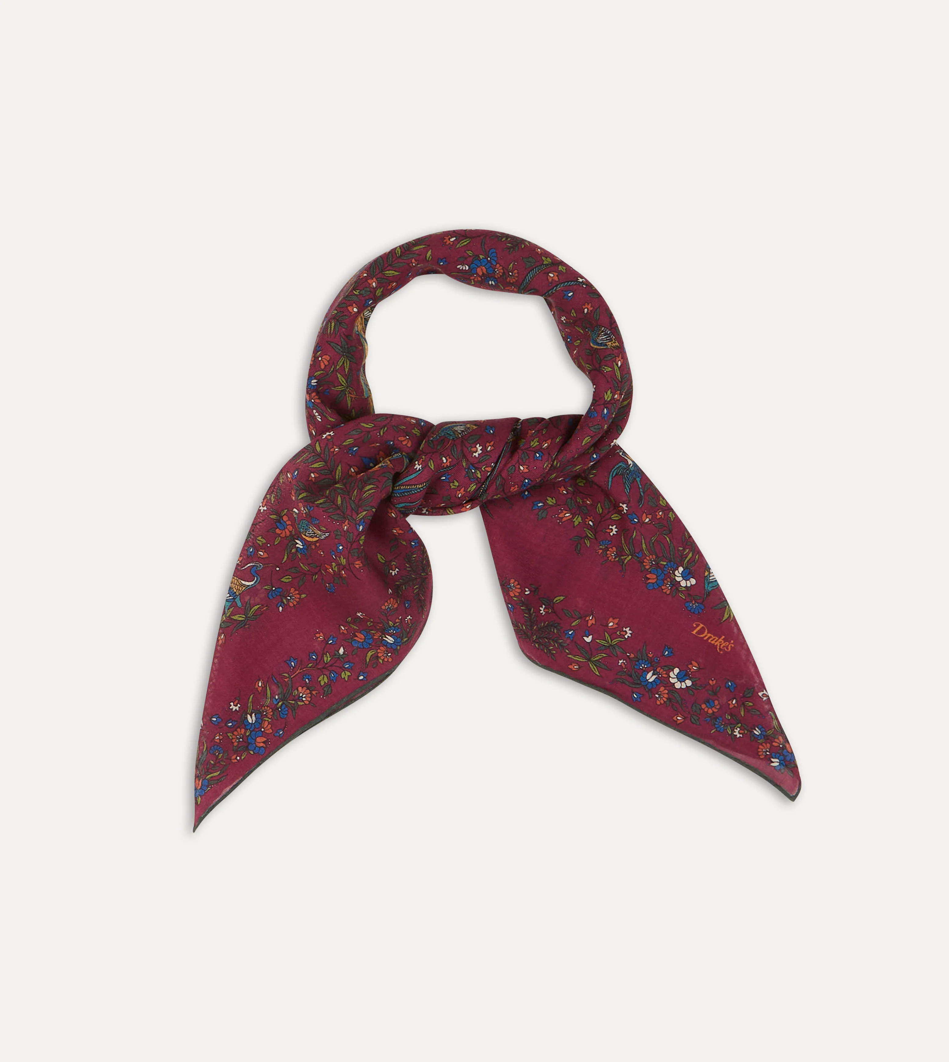 Magenta Birds of Paradise Print Wool-Silk Square Scarf - Image 6