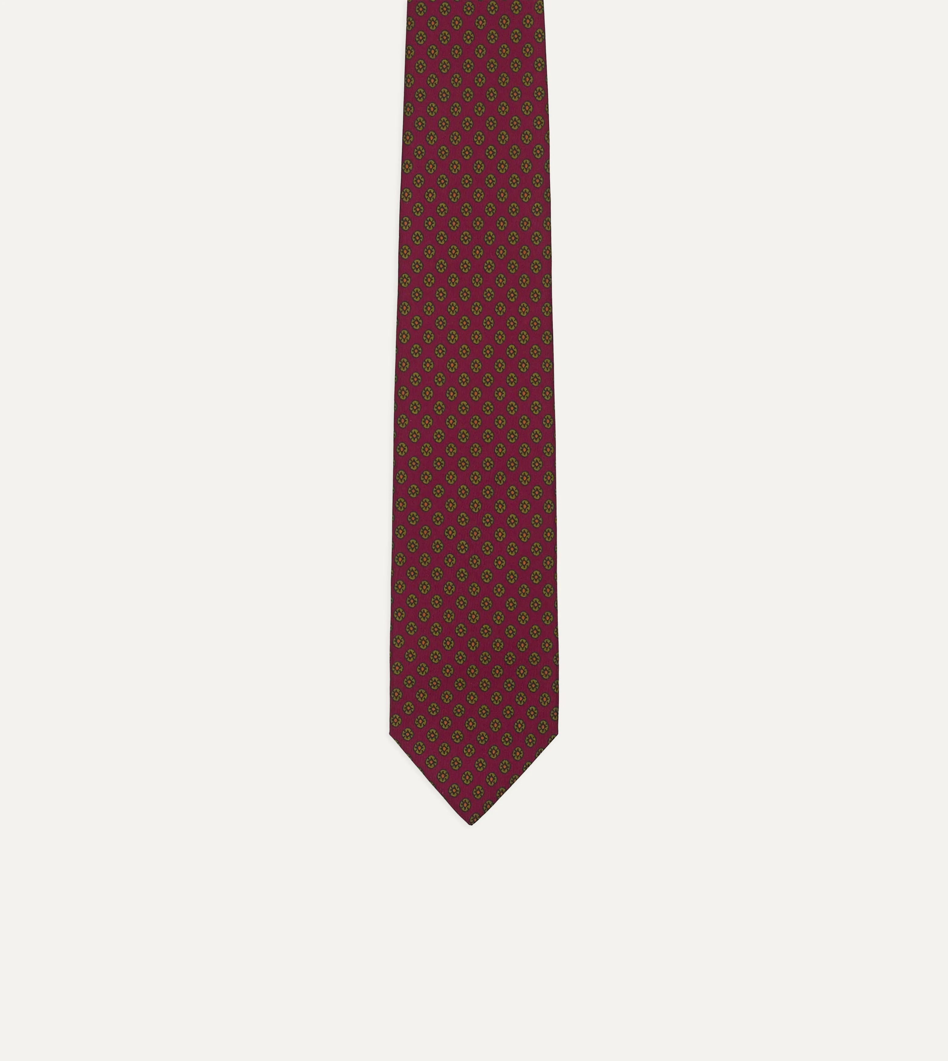 Magenta Square Flower Print Silk Self-Tipped Tie - Image 3