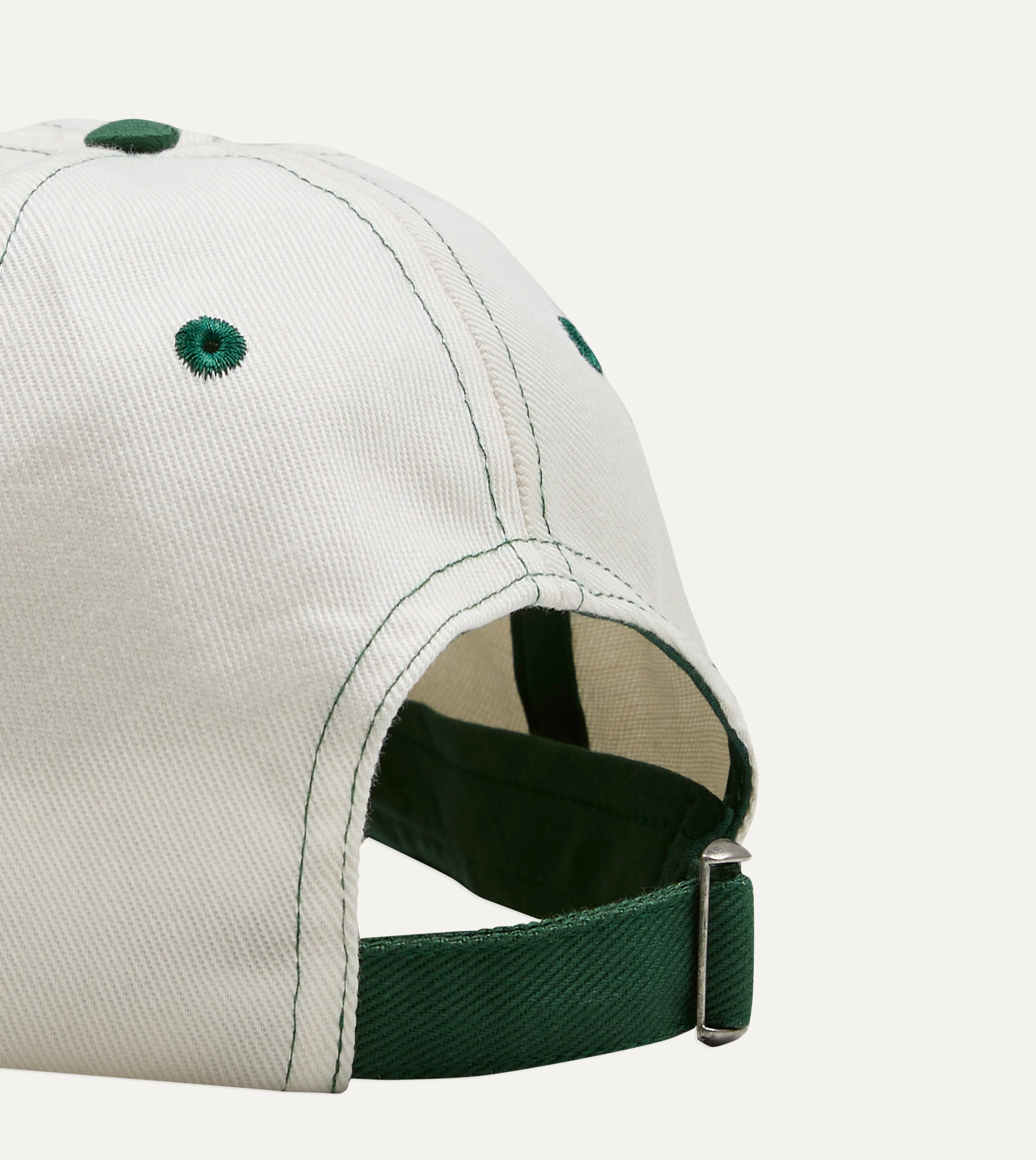 Mayumi Y. for Drake’s Ecru and Green Cotton Twill Baseball Cap - Image 3