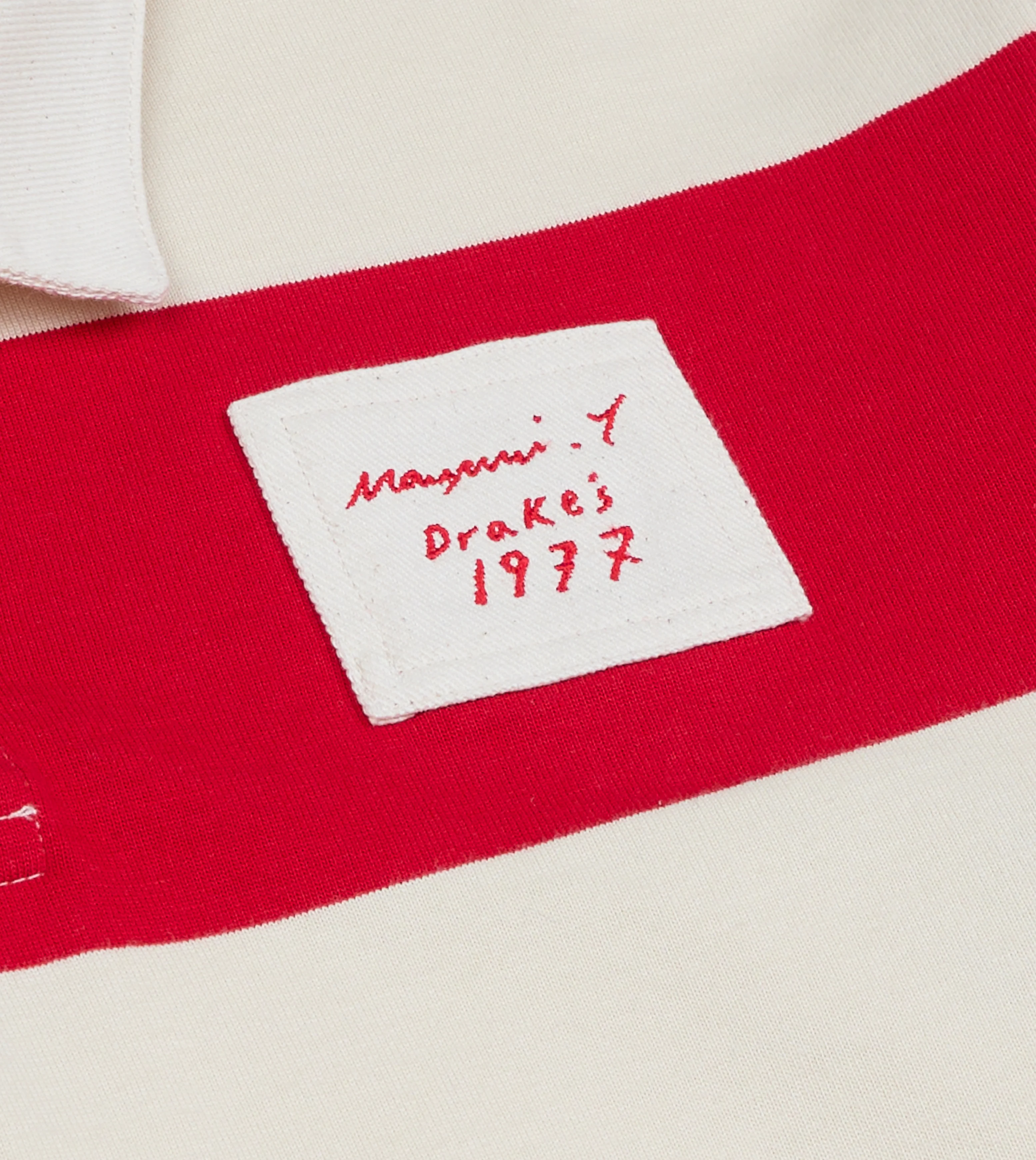 Mayumi Y. for Drake’s Stripe Cotton Embroidered Rugby Shirt - Image 5