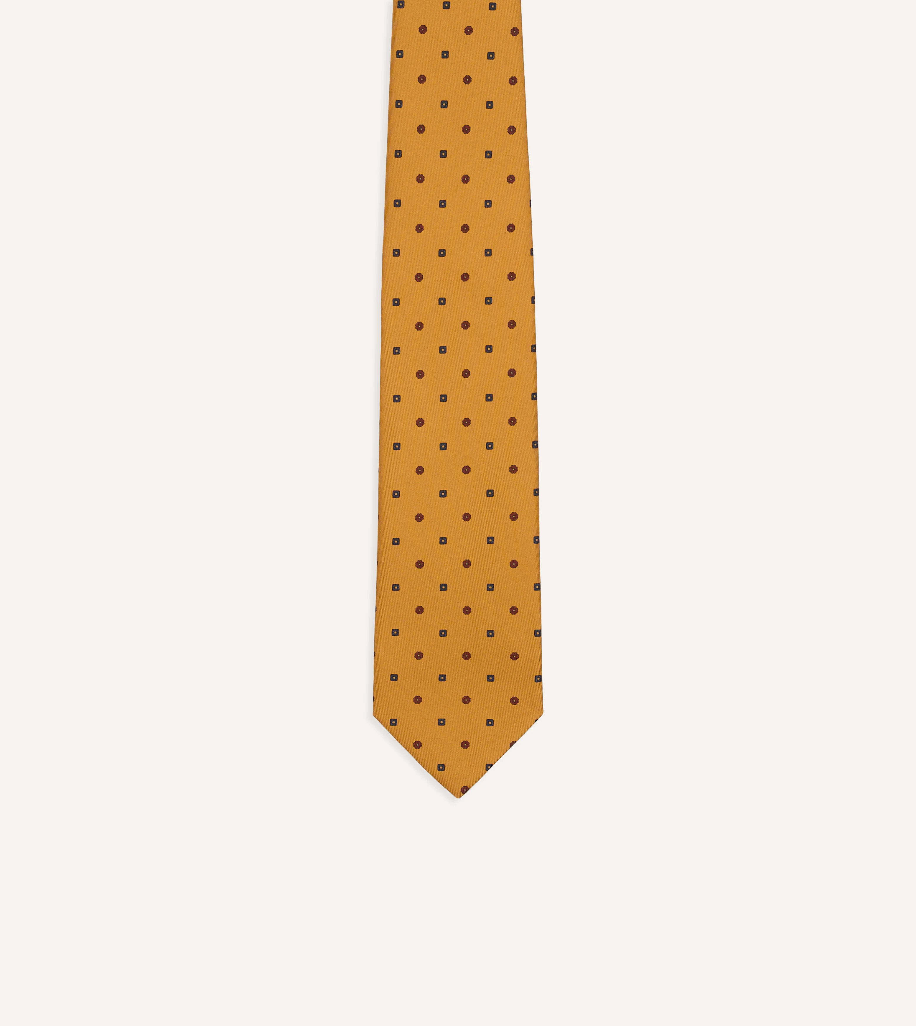 Mustard Flowers and Diamonds Print Silk Self Tipped Tie - Image 3