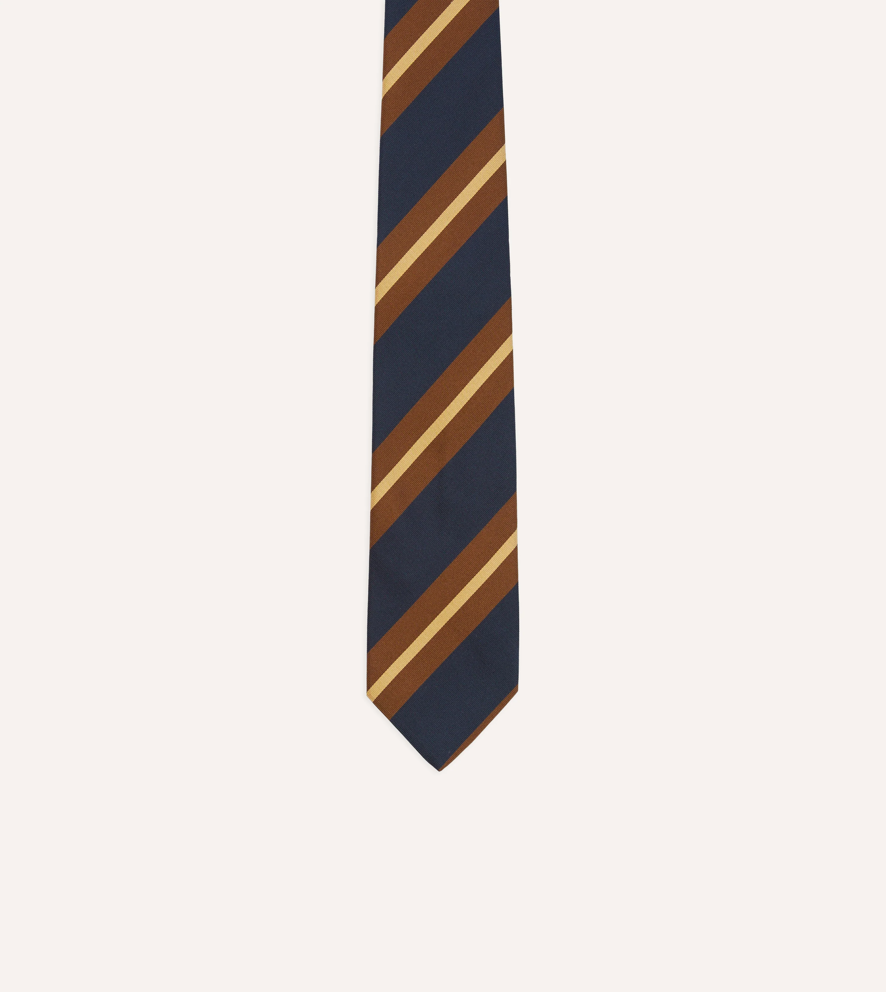 Navy and Brown Stripe Mogador Silk Tipped Tie - Image 3
