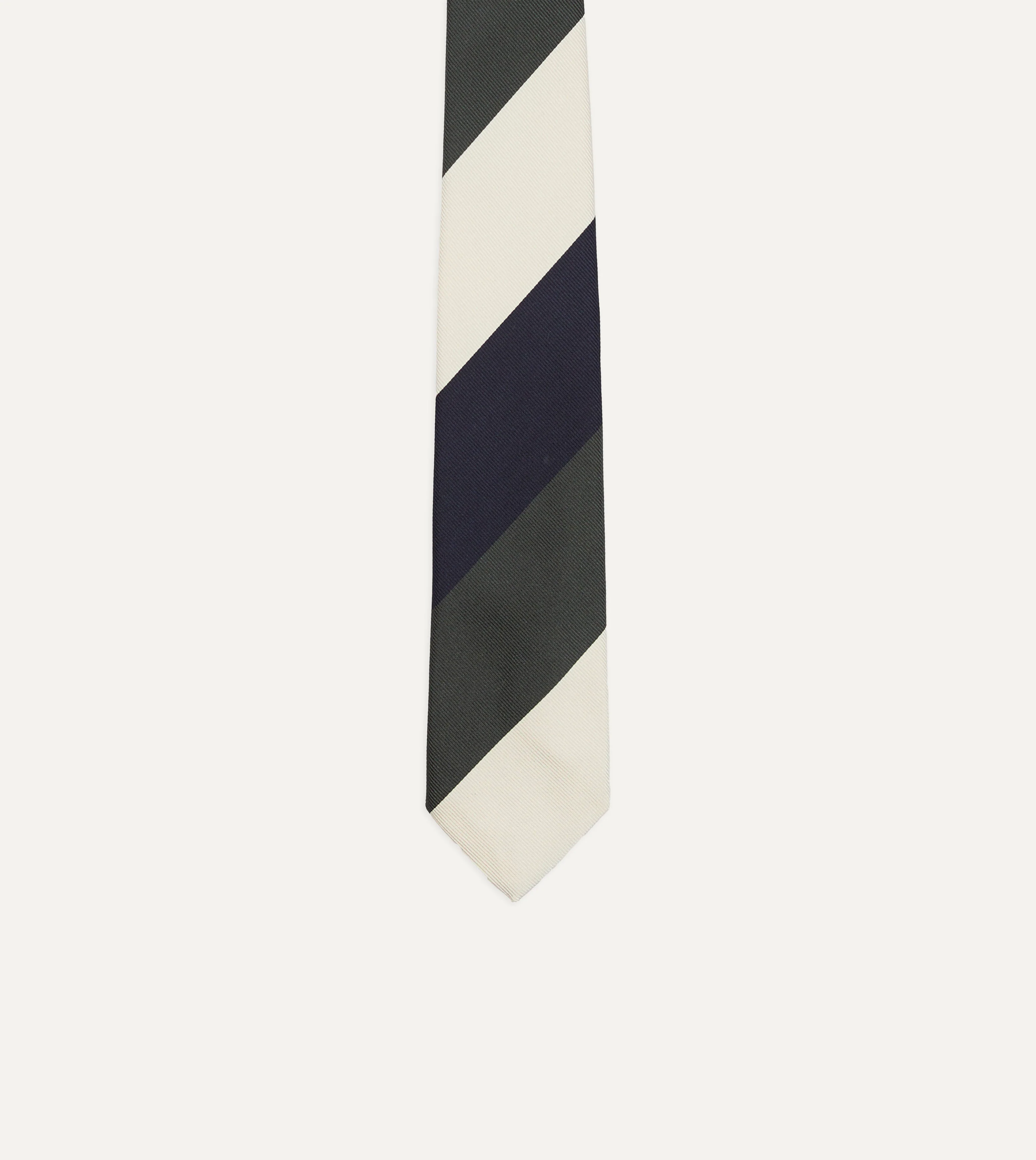 Navy and Ecru Block Stripe Repp Silk Tipped Tie - Image 3