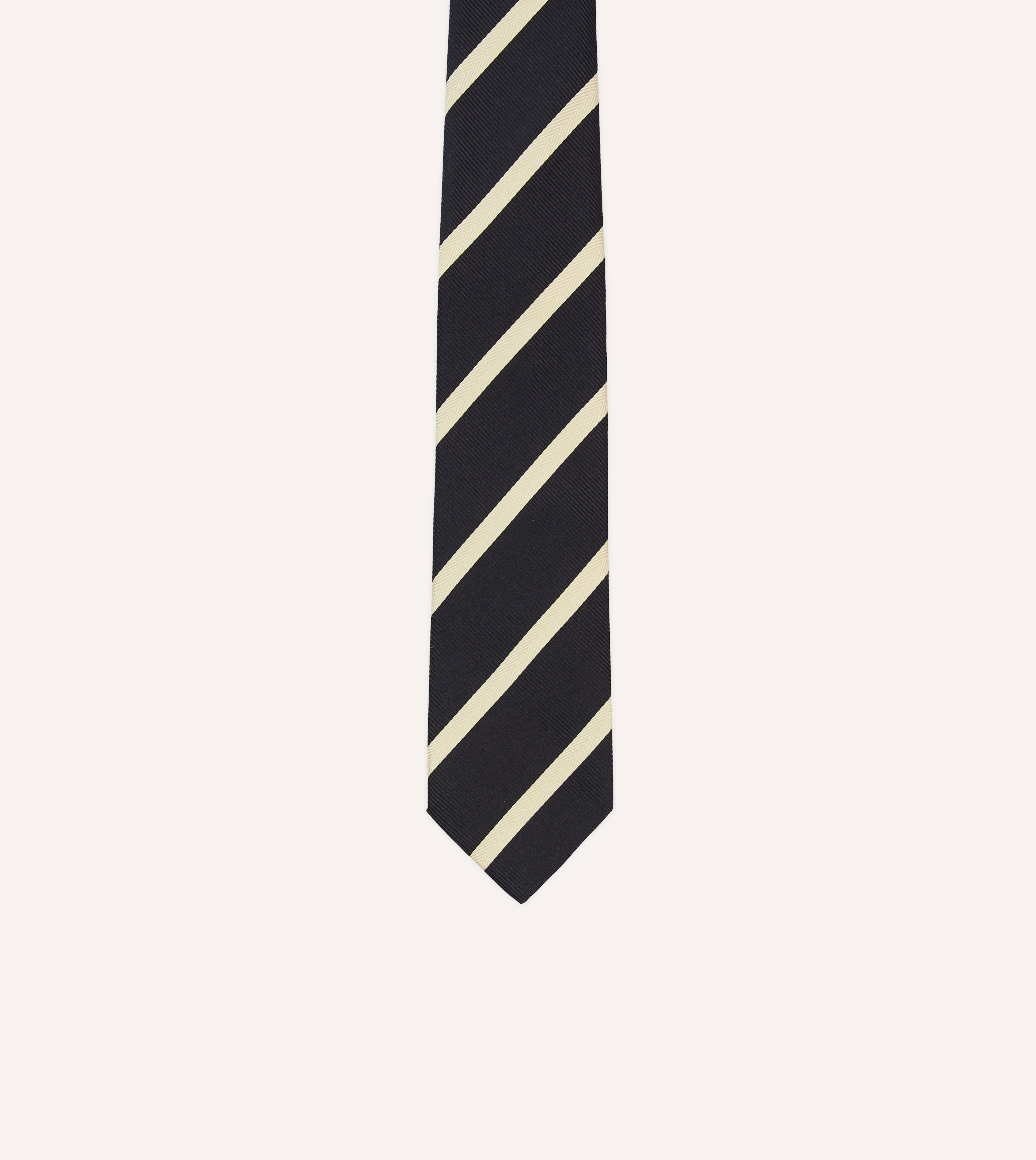 Navy and Ecru Herringbone Bar Stripe Mogador Silk Tipped Tie - Image 3