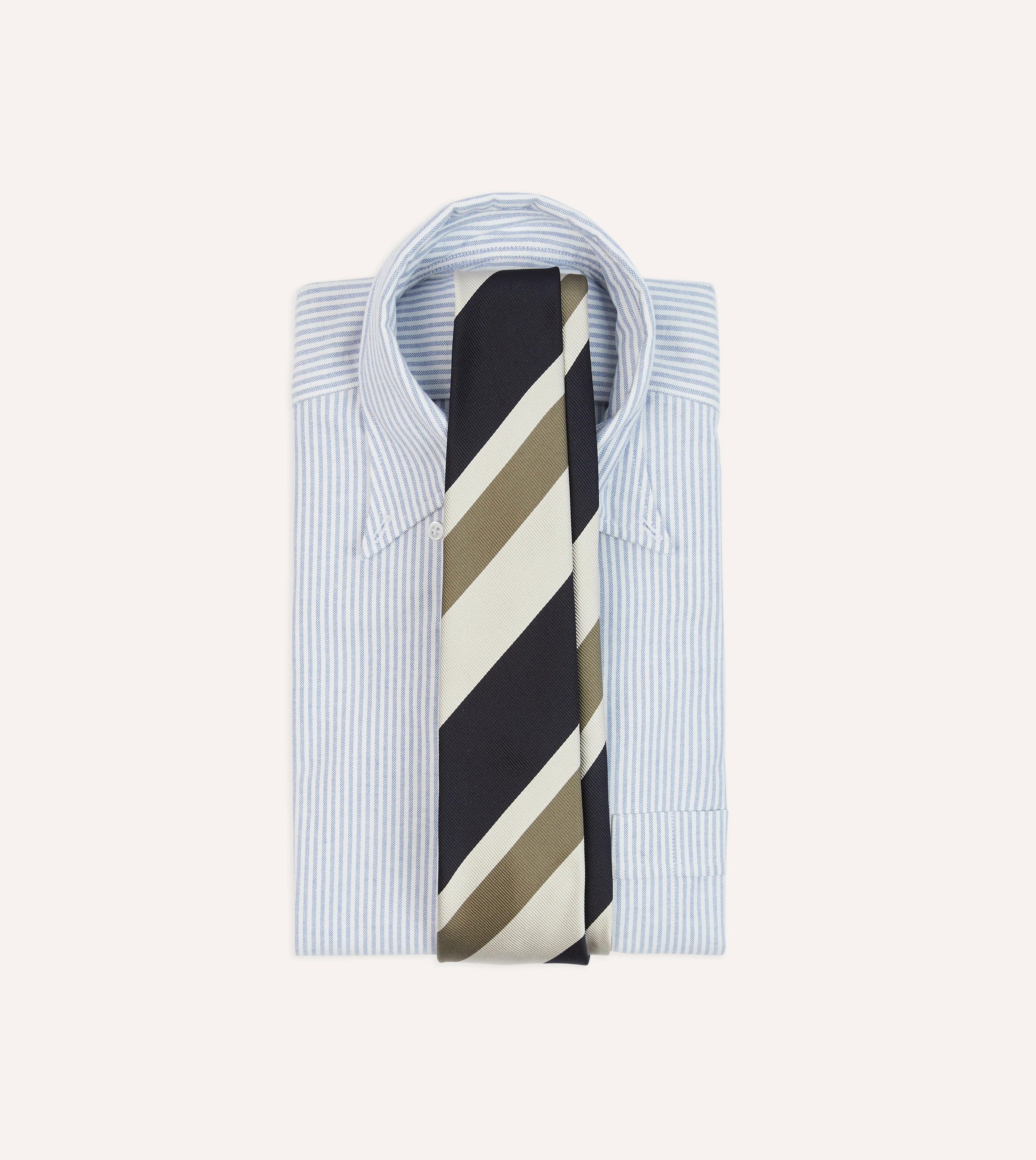Navy and Olive Broad Stripe Silk Tipped Tie - Image 2