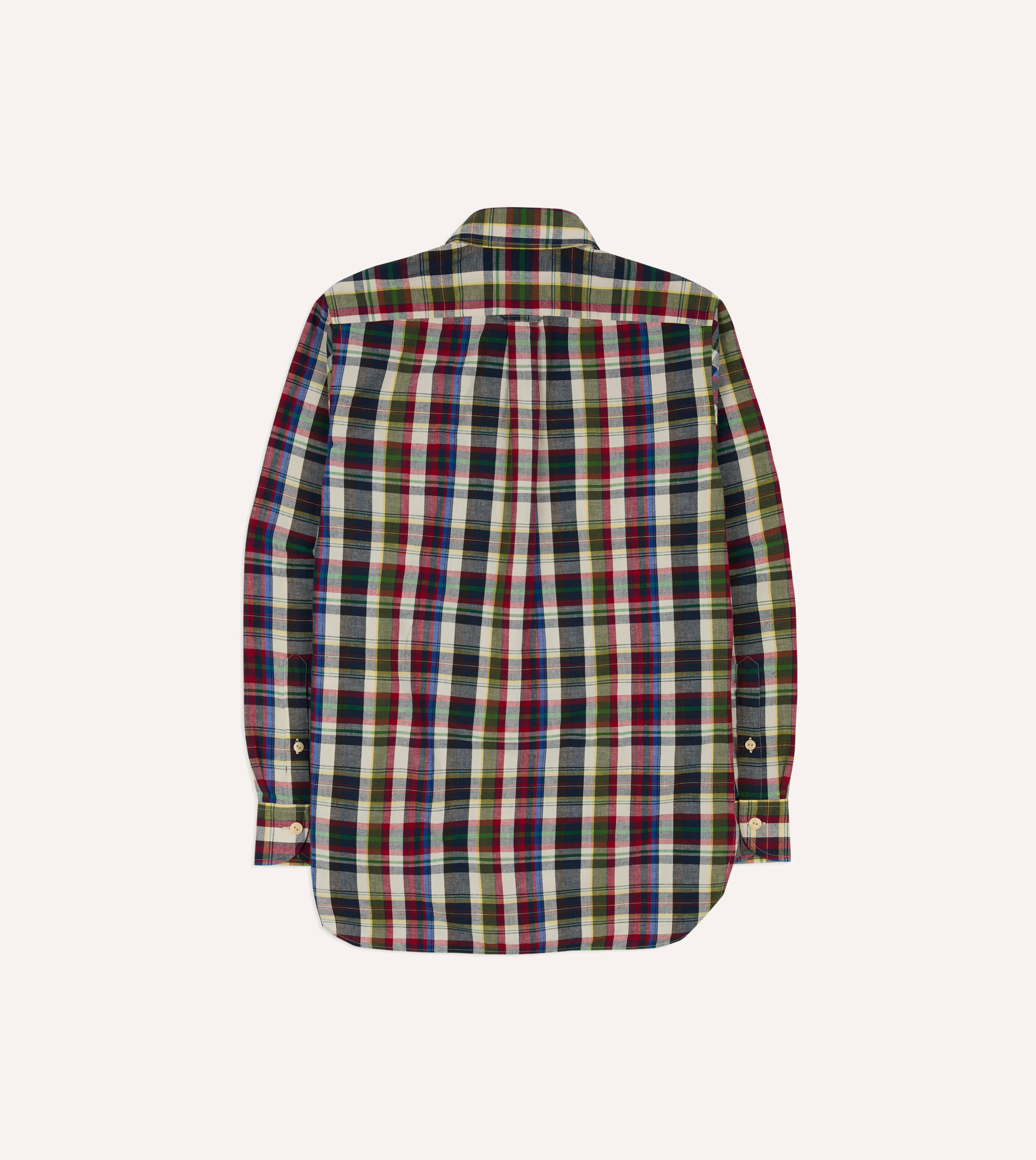 Navy and Red Check Cotton-Linen Two-Pocket Work Shirt - Image 8