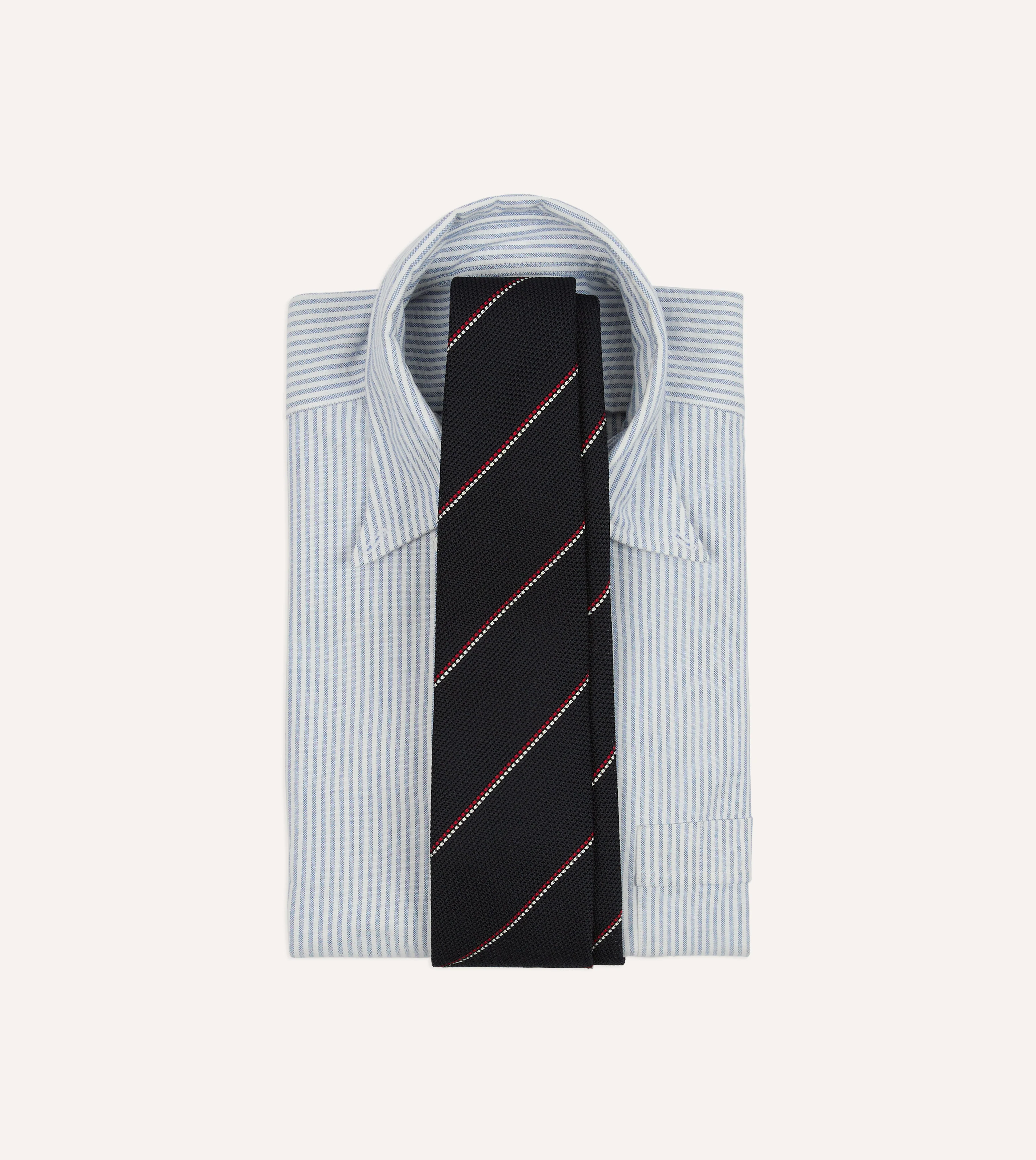 Navy and Red Double Stripe Hand Rolled Silk Grenadine Tie - Image 2