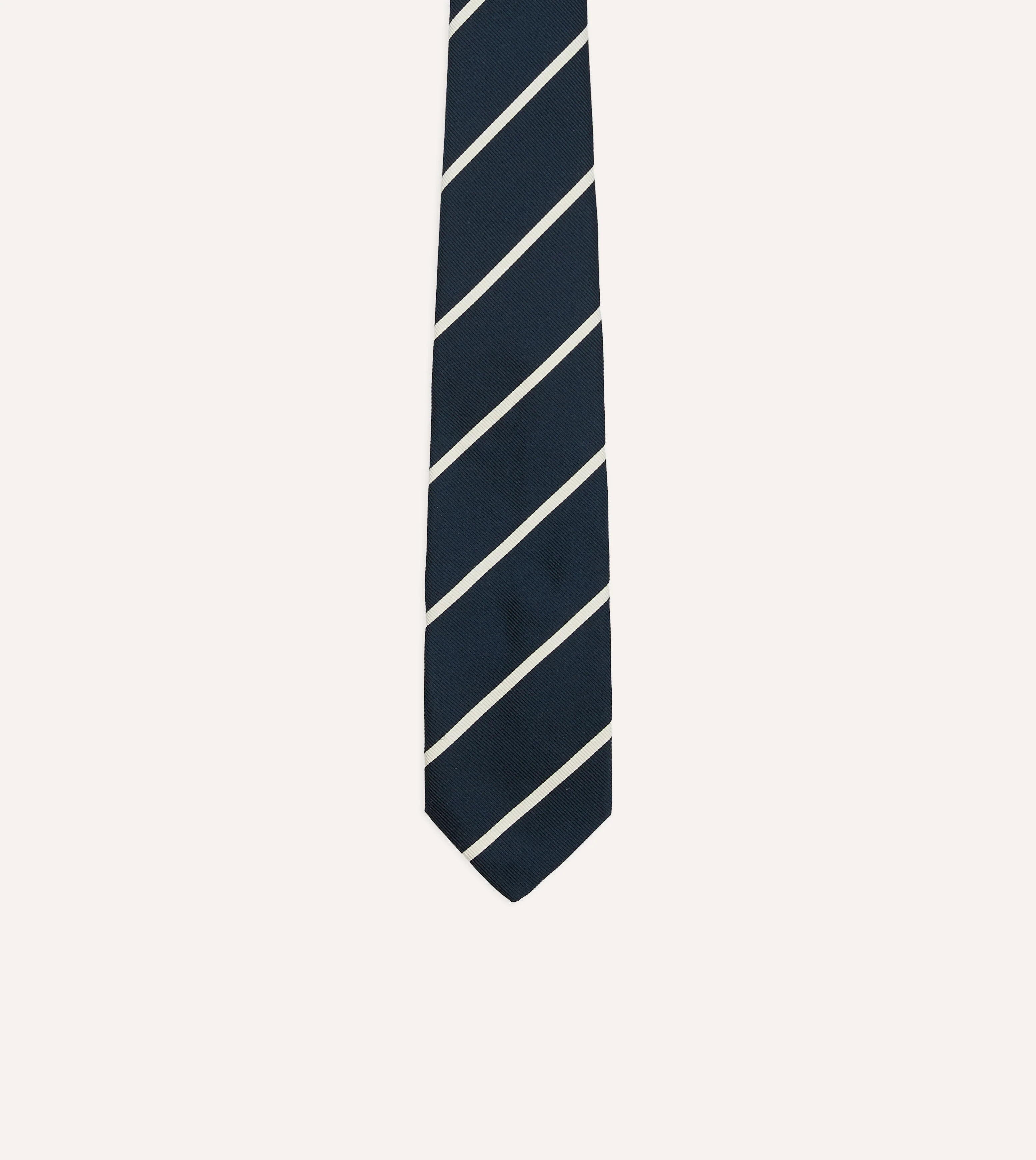 Navy and White Bar Stripe Repp Silk Tipped Tie - Image 3