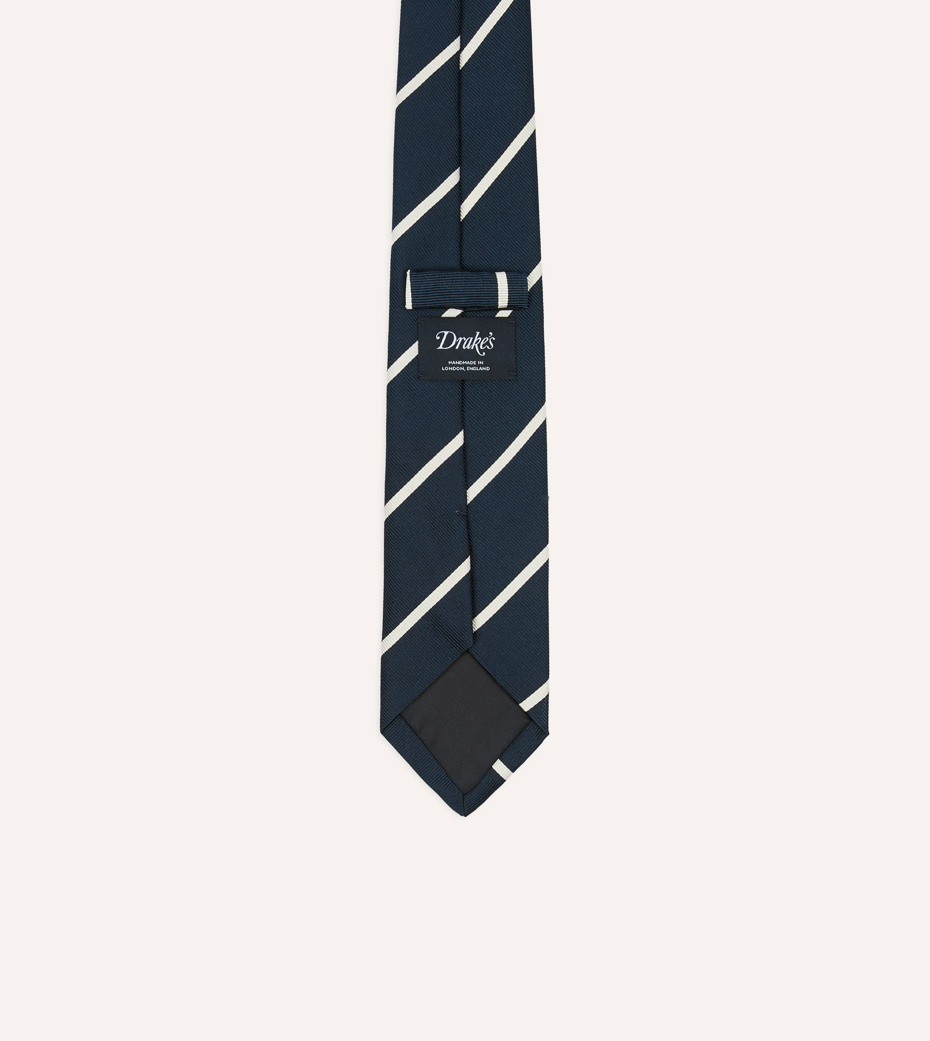 Navy and White Bar Stripe Repp Silk Tipped Tie - Image 4