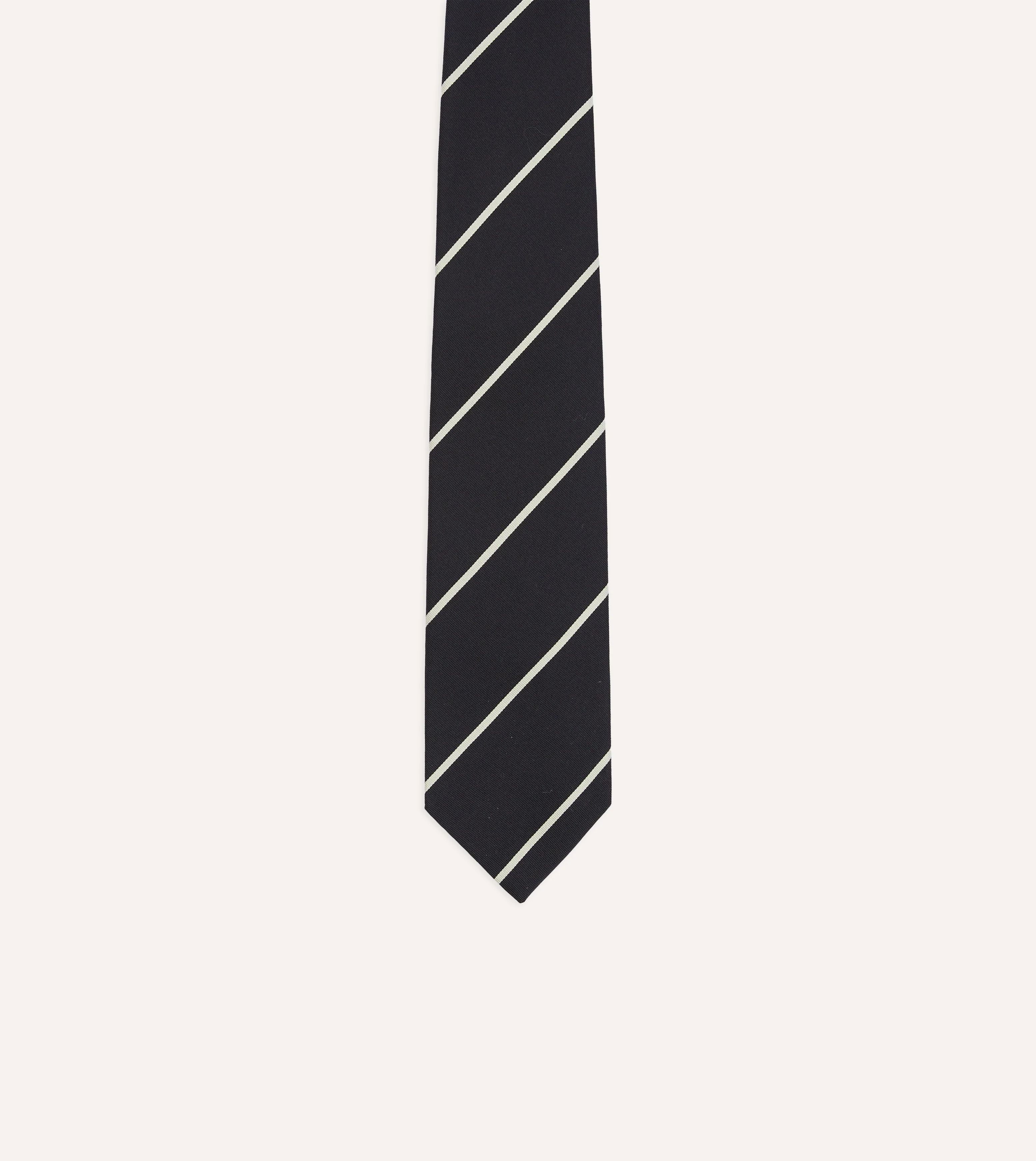 Navy and White Stripe Repp Silk Tipped Tie - Image 3