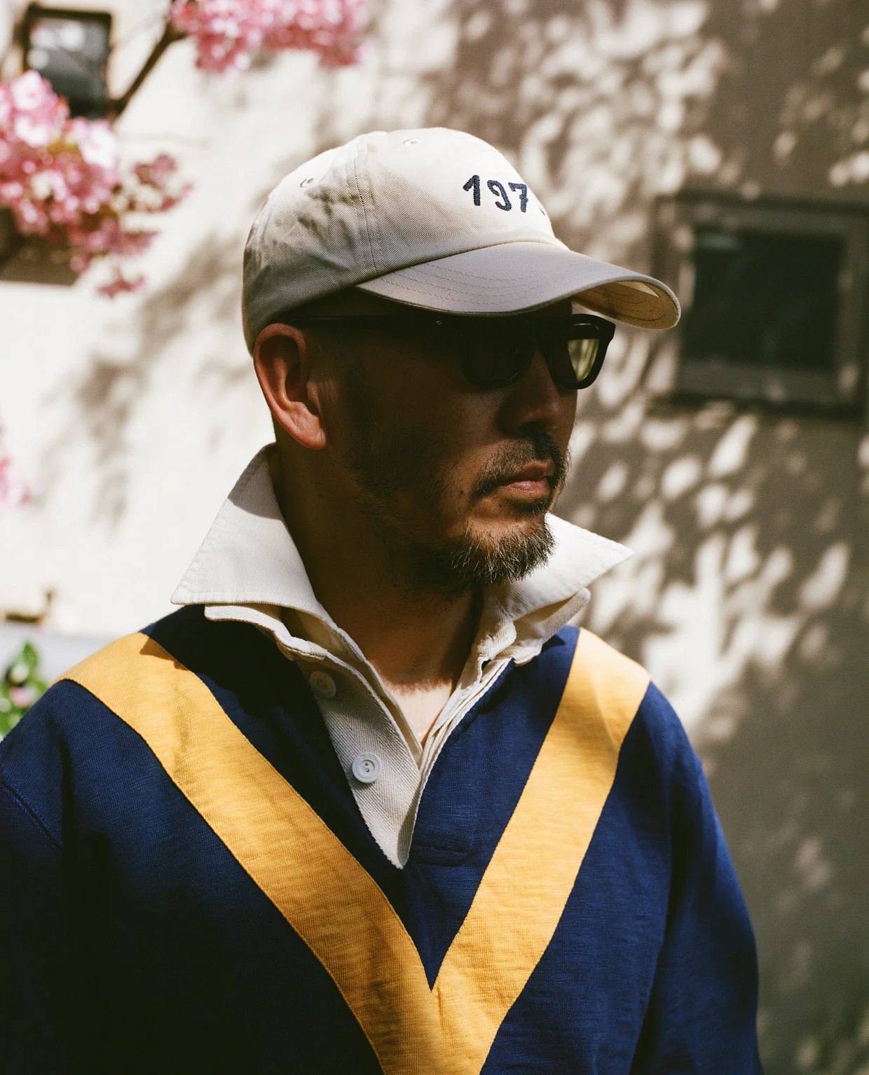 Navy and Yellow Chevron Flamé Cotton Rugby Shirt