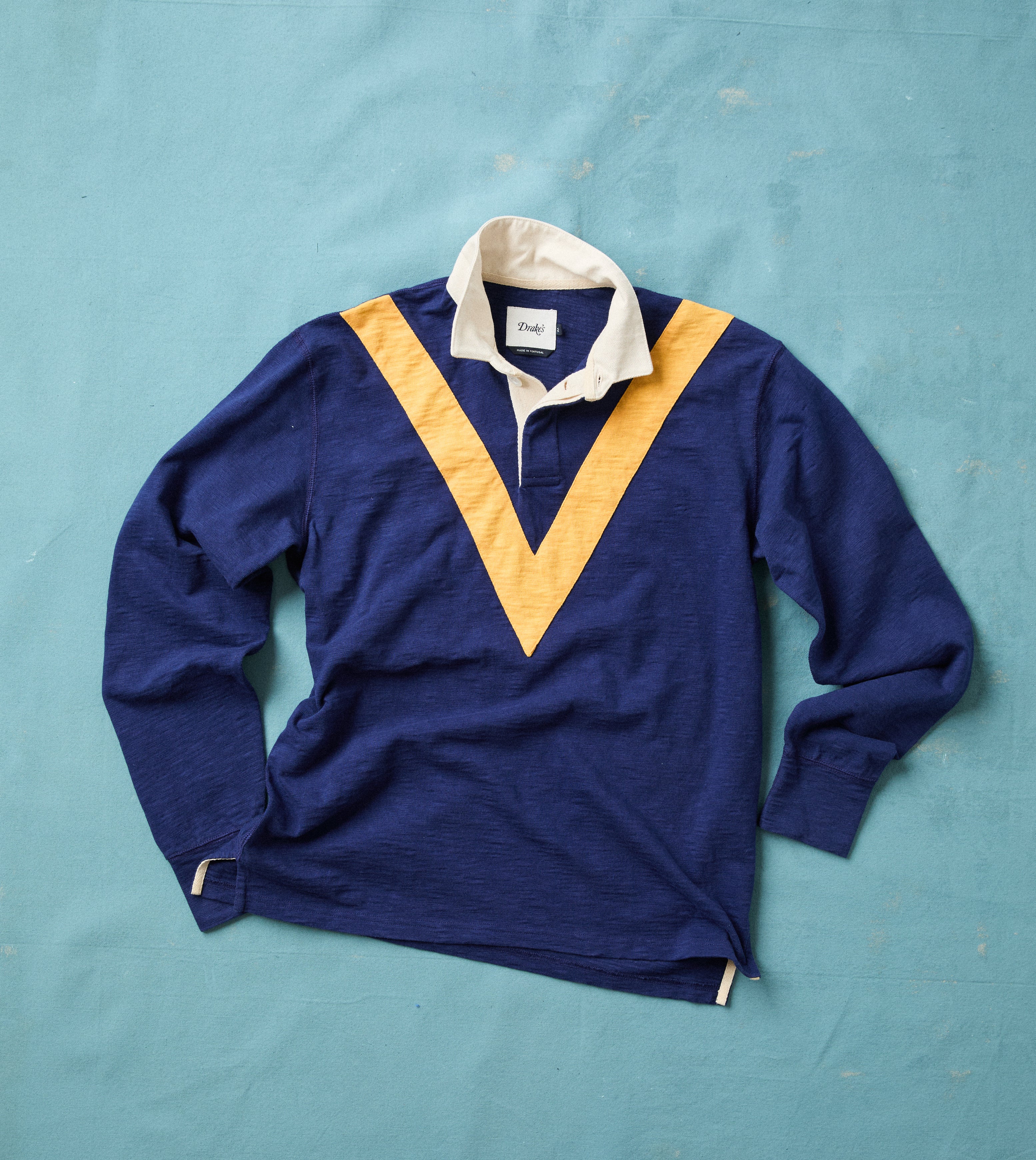 Navy and Yellow Chevron Flamé Cotton Rugby Shirt - Image 2