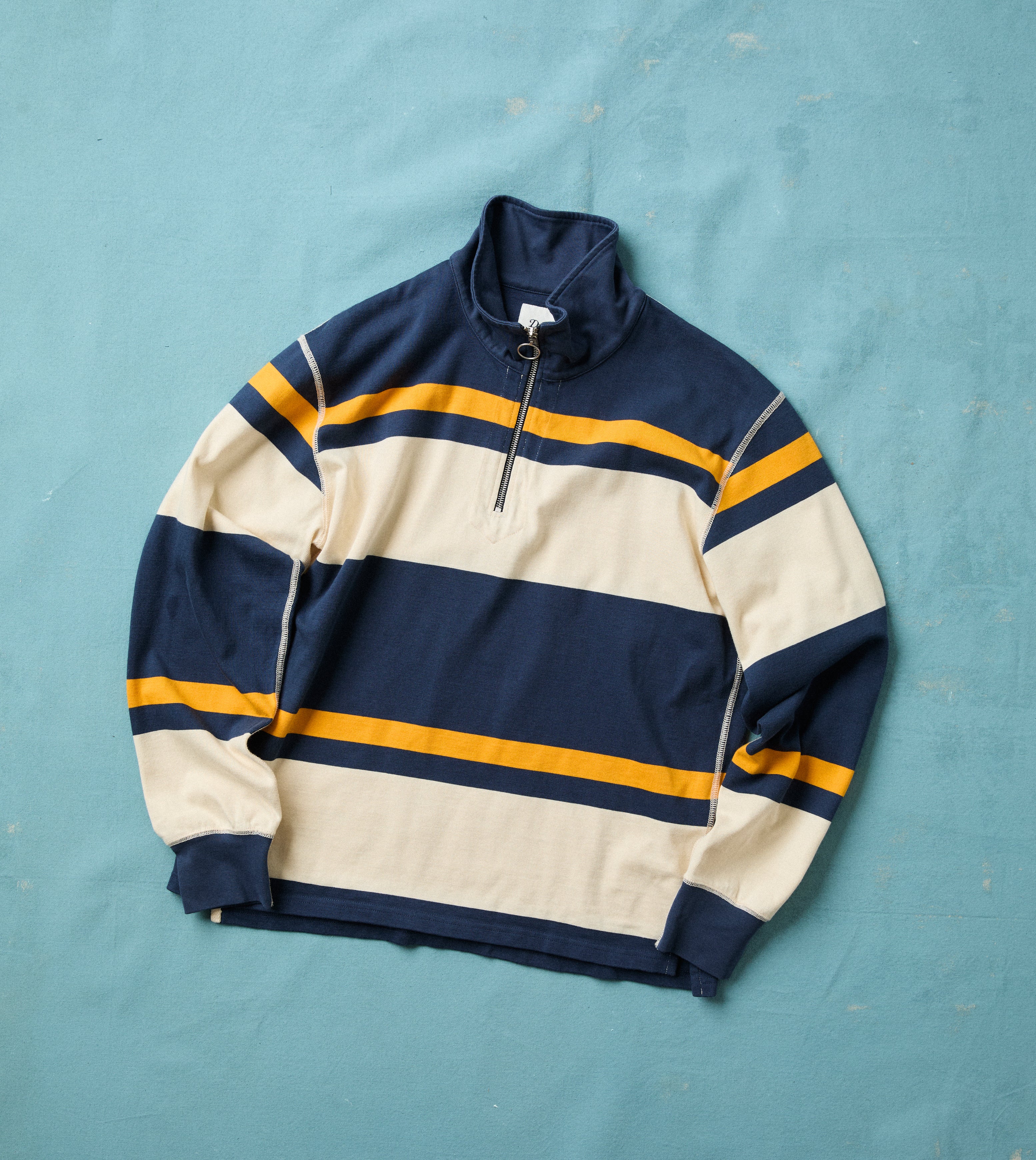 Navy and Yellow Stripe Cotton Quarter Zip Rugby Shirt - Image 2