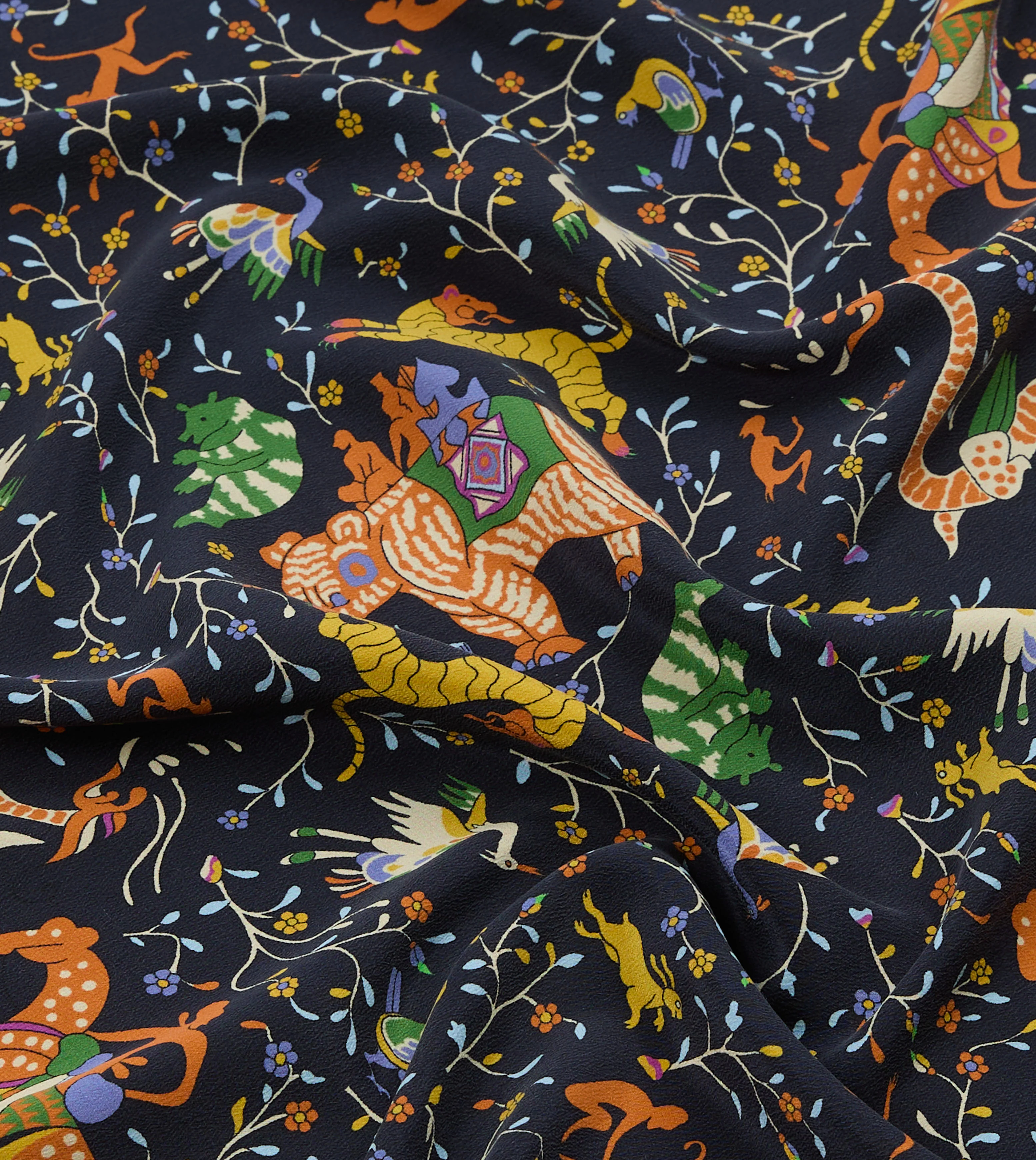 Navy Animals and Flowers Print Silk Bandana - Image 3