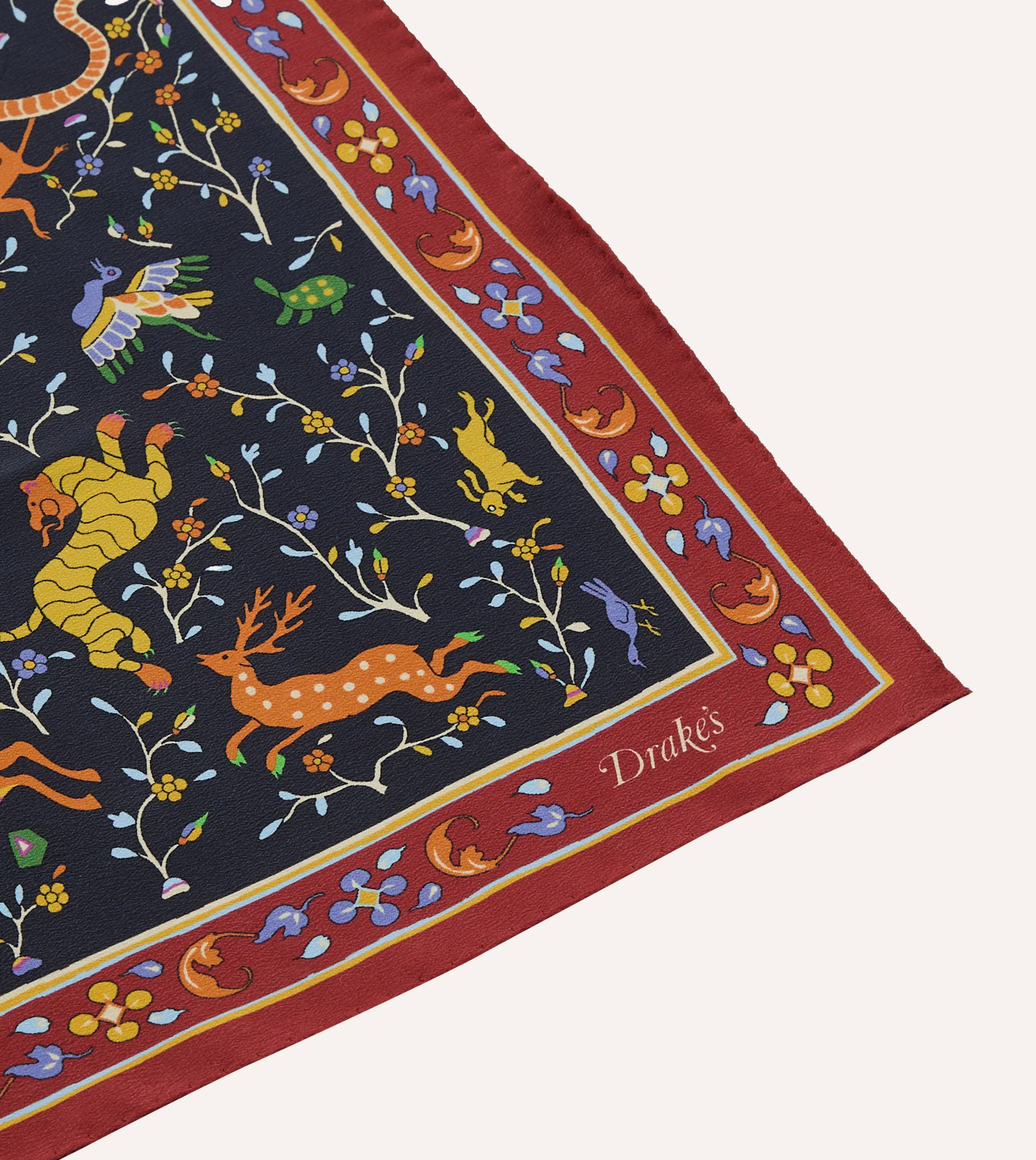 Navy Animals and Flowers Print Silk Bandana - Image 6