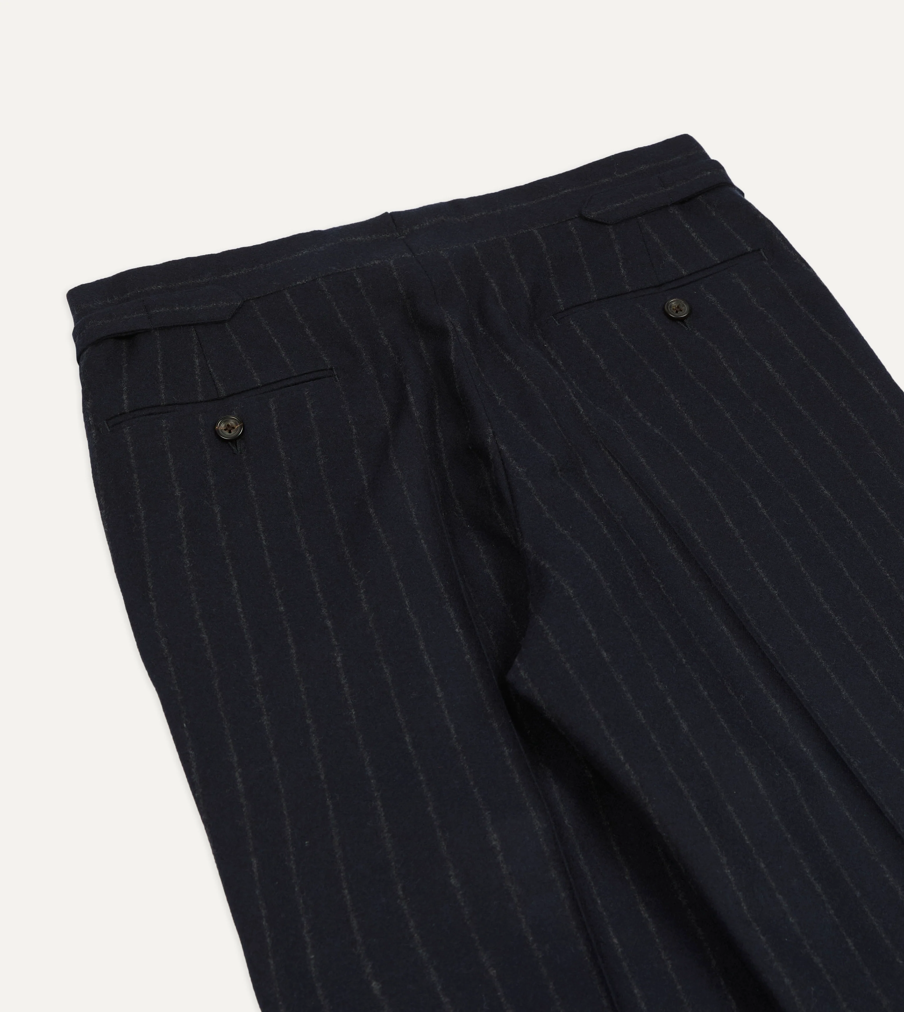 Navy Chalkstripe Wool Flannel Single-Pleat Trouser - Image 5