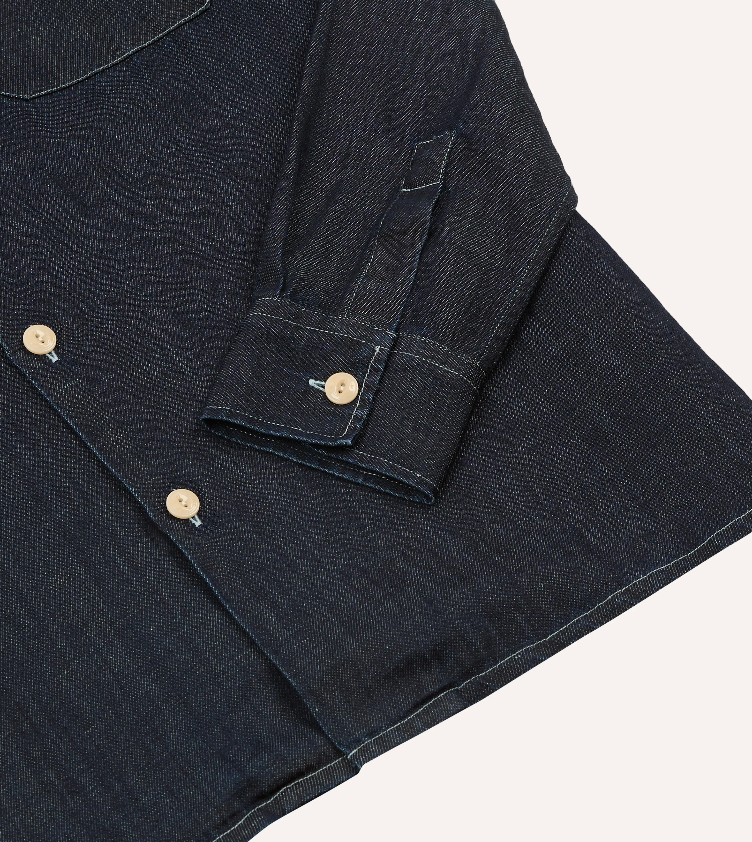 Navy Cotton-Hemp Denim Camp Collar Work Shirt - Image 7