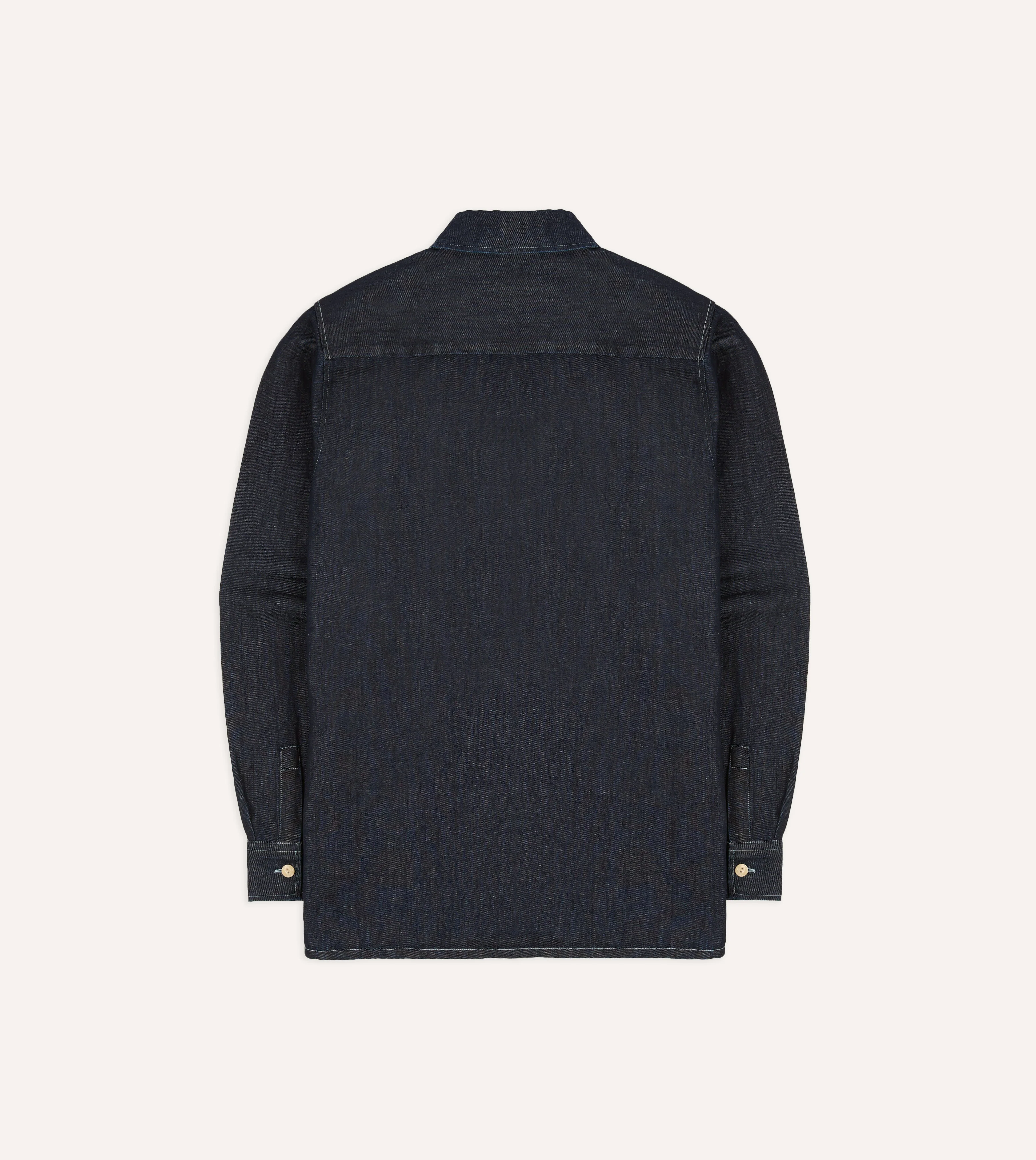 Navy Cotton-Hemp Denim Camp Collar Work Shirt - Image 8