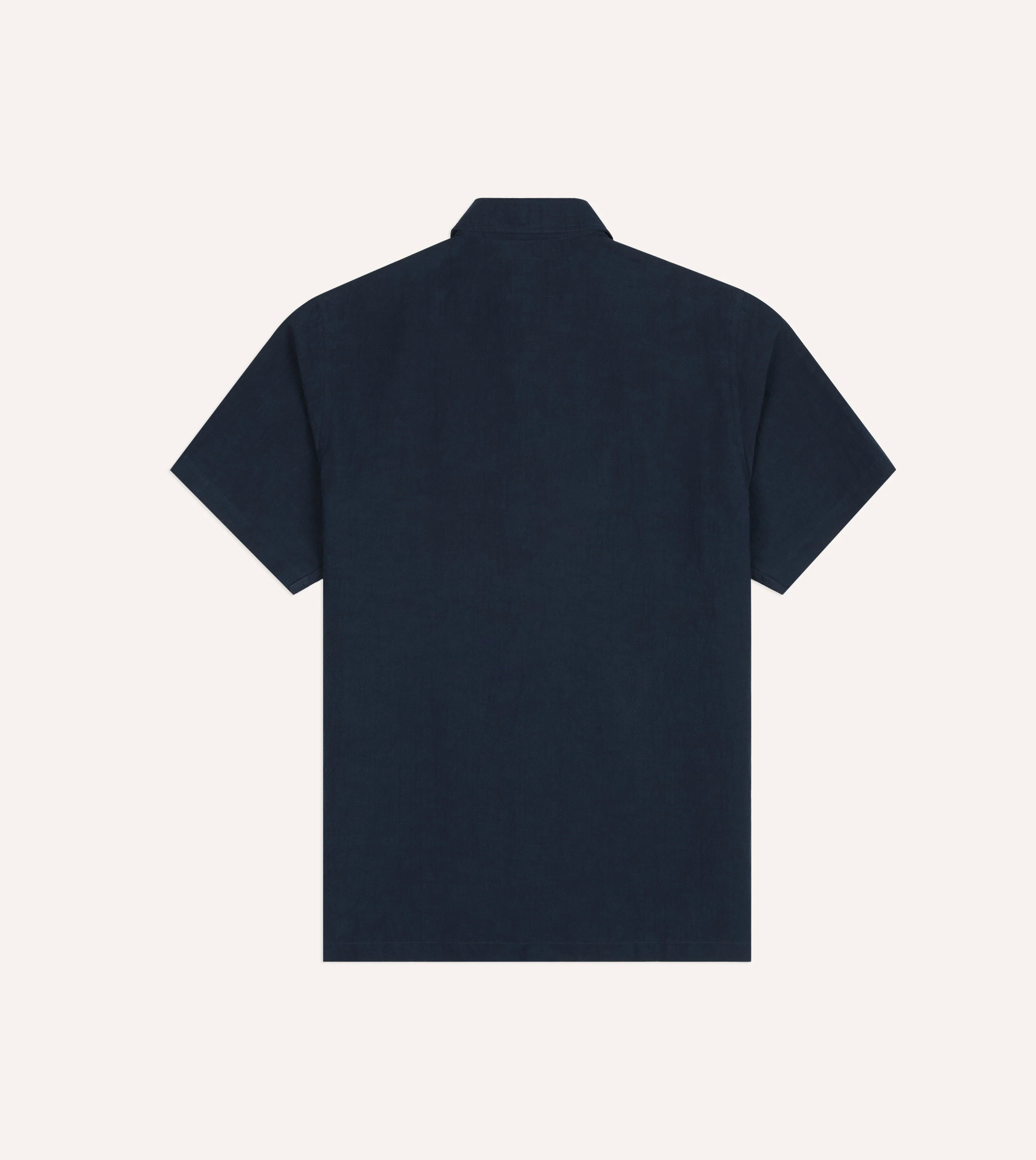 Navy Cotton-Linen Camp Collar Three Pocket Short Sleeve Shirt - Image 6