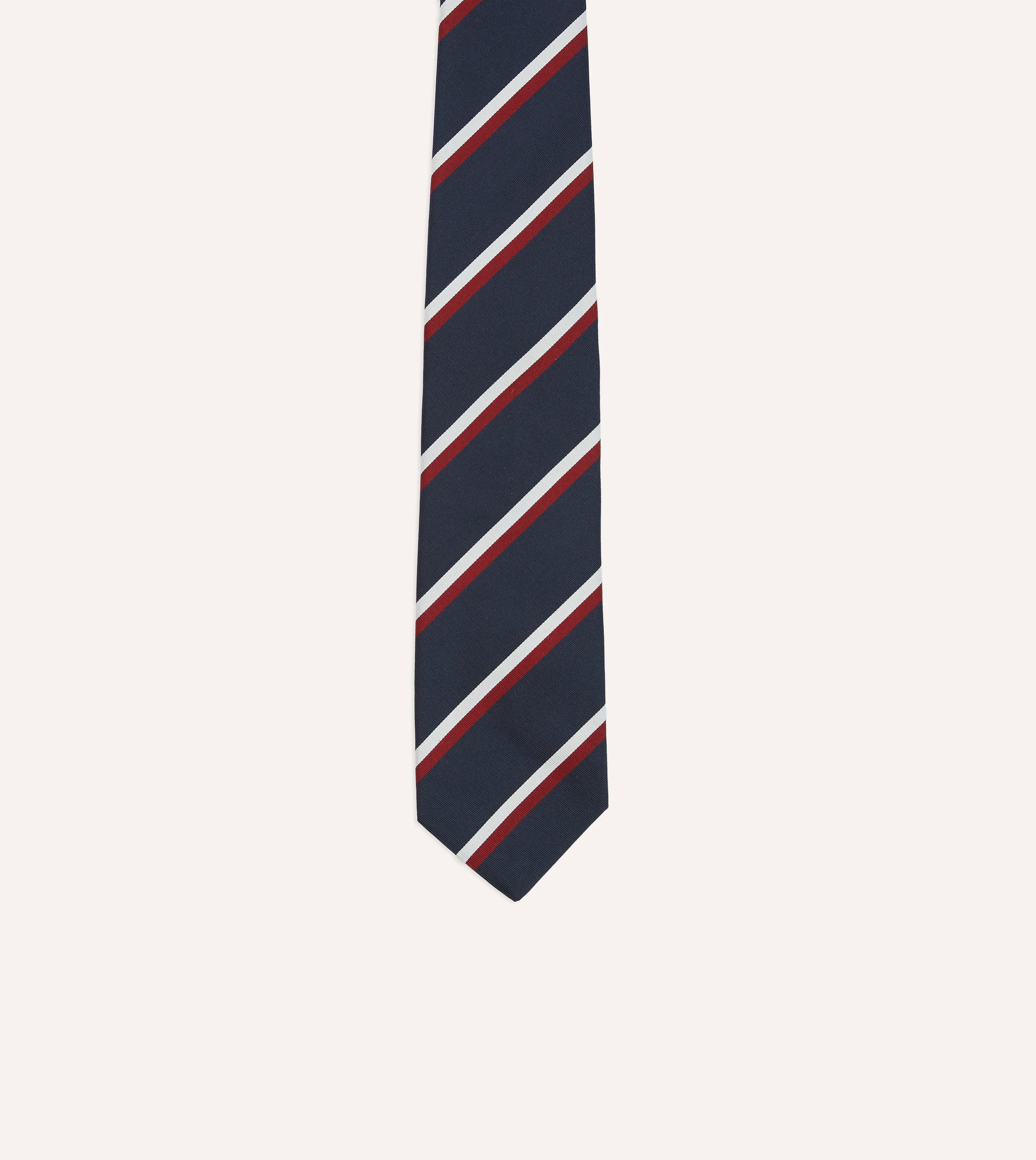 Navy, Red and White Double Stripe Mogador Silk Tipped Tie - Image 3