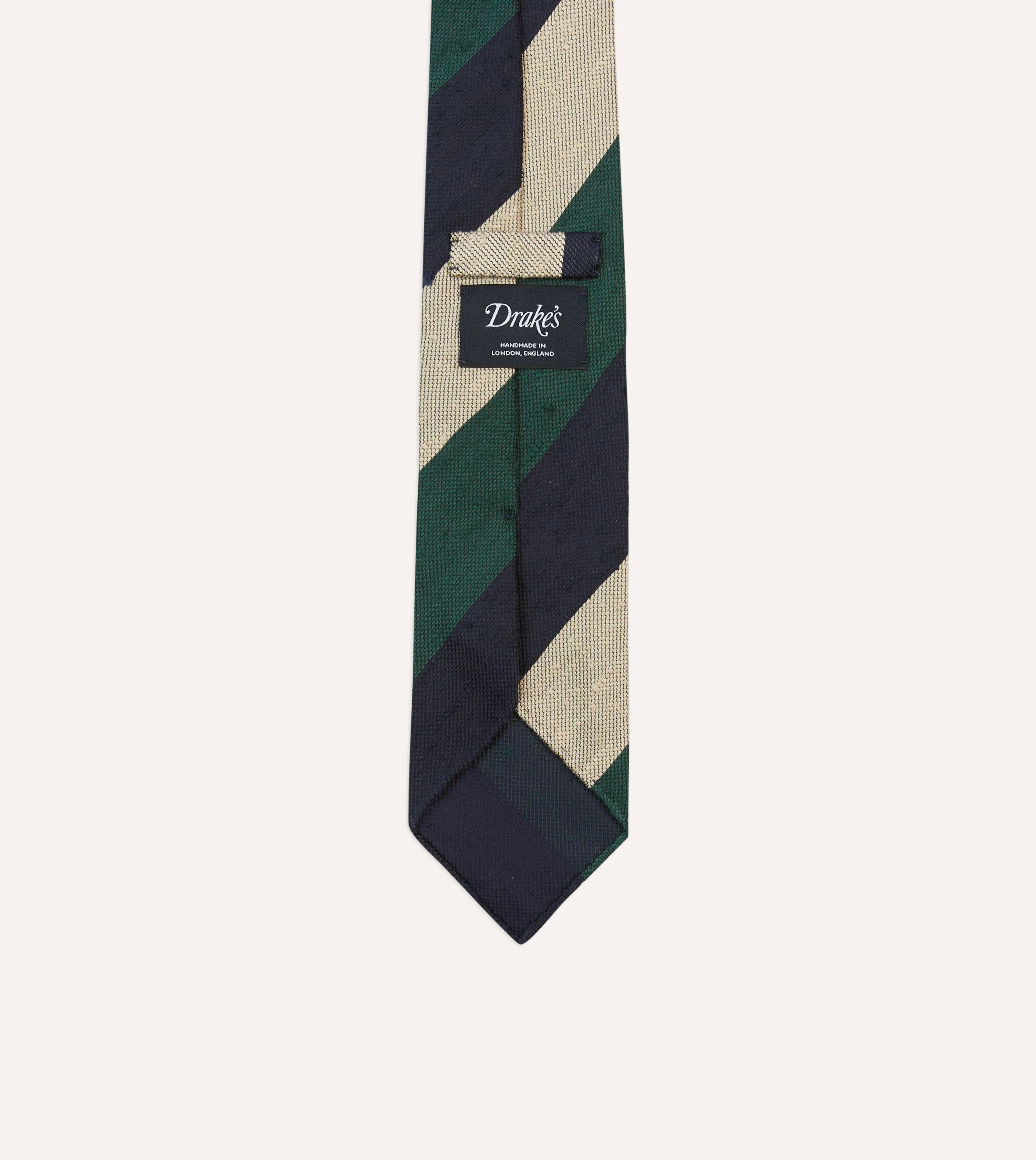 Navy, Green and Ecru Block Stripe Shantung Silk Tie - Image 4