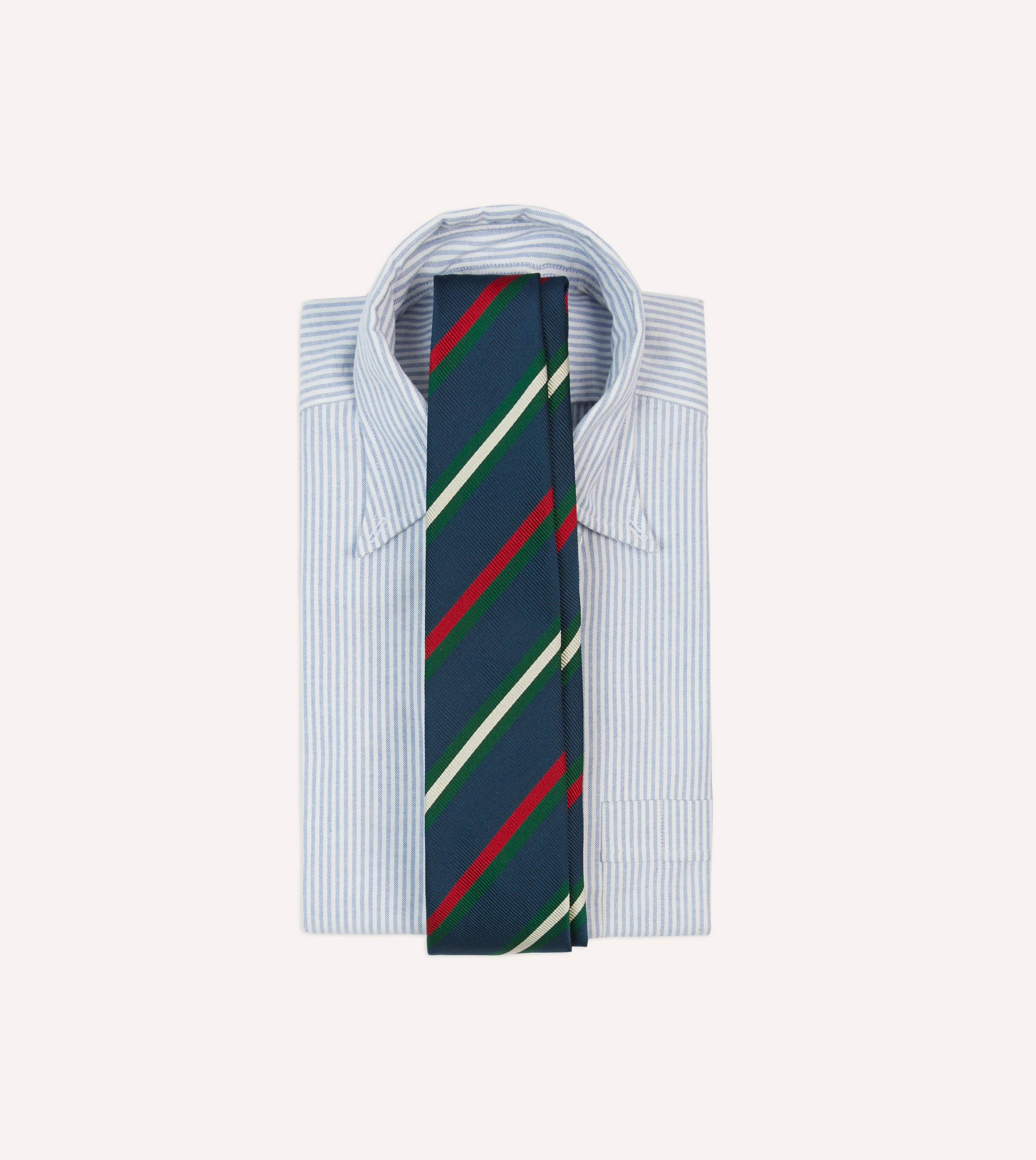 Navy, Green, Red and White Stripe Repp Silk Tipped Tie - Image 2