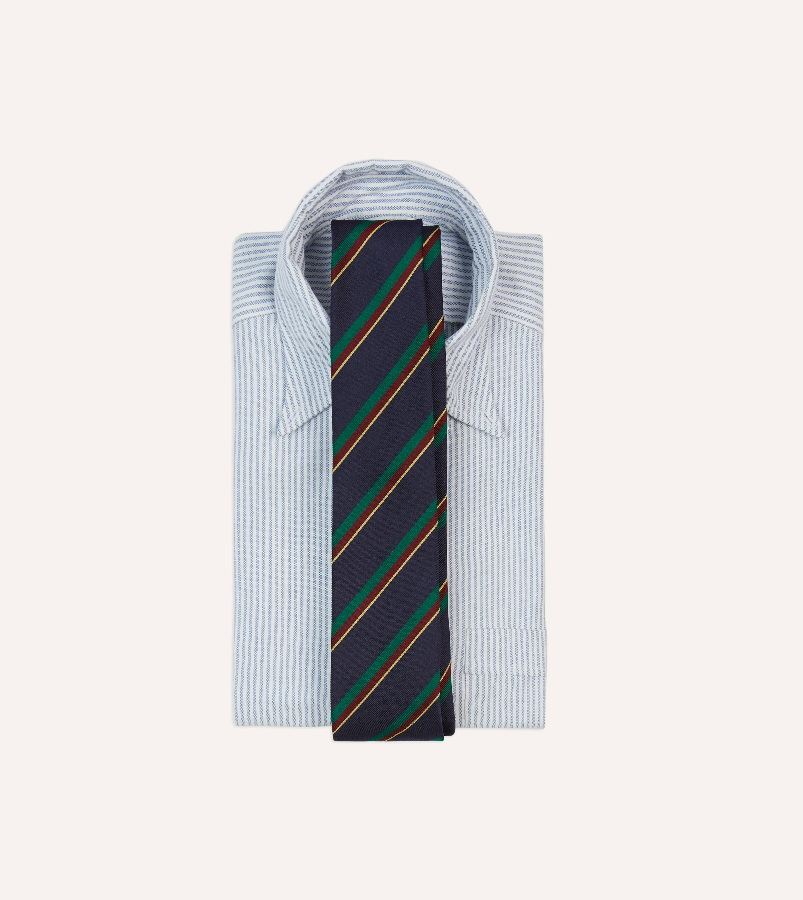Navy, Green, Red and Yellow Multi Stripe Repp Silk Tipped Tie - Image 2