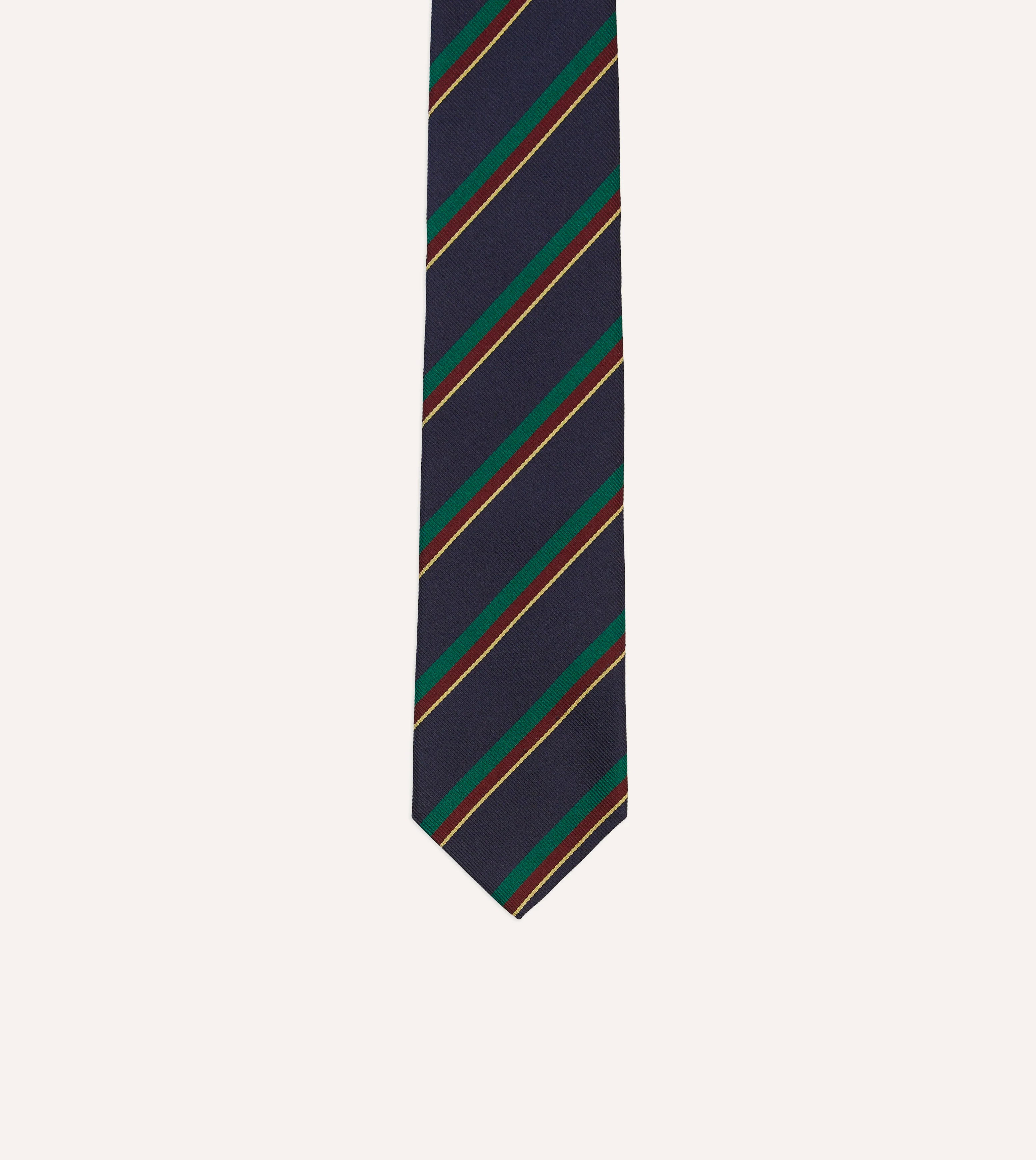 Navy, Green, Red and Yellow Multi Stripe Repp Silk Tipped Tie - Image 3
