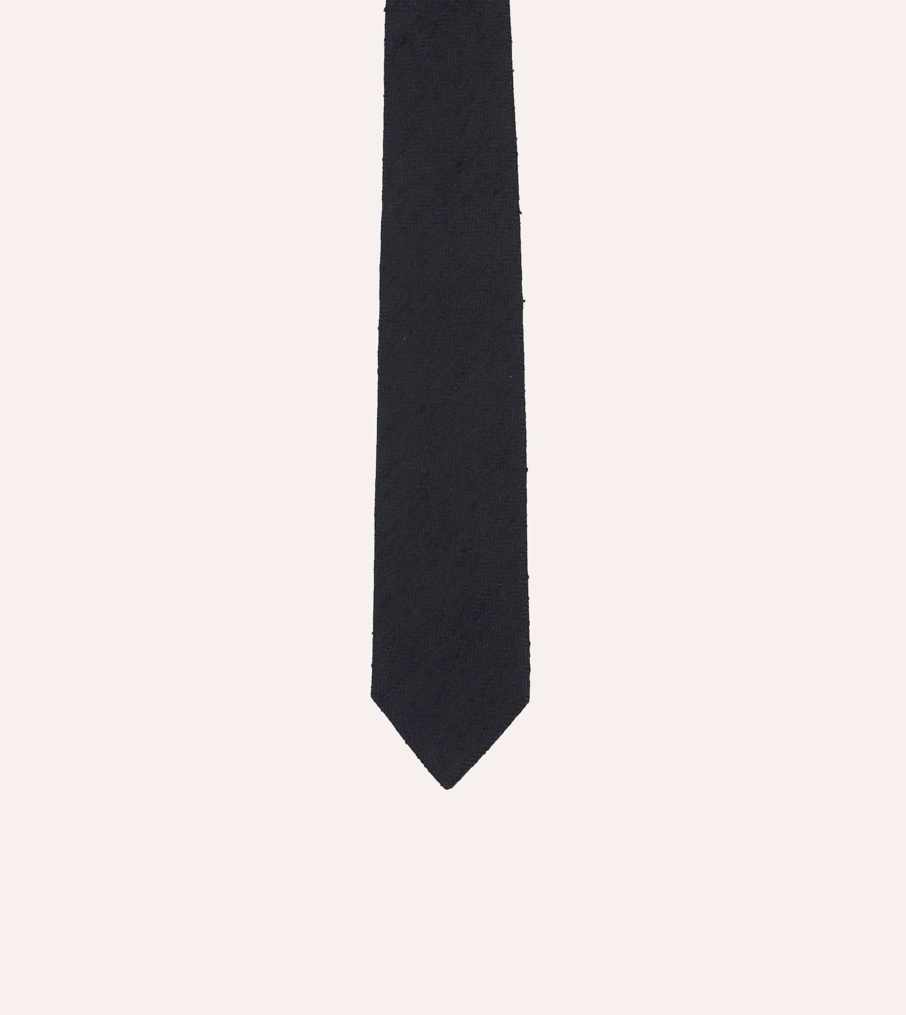 Navy Herringbone Shantung Silk Tipped Tie - Image 3
