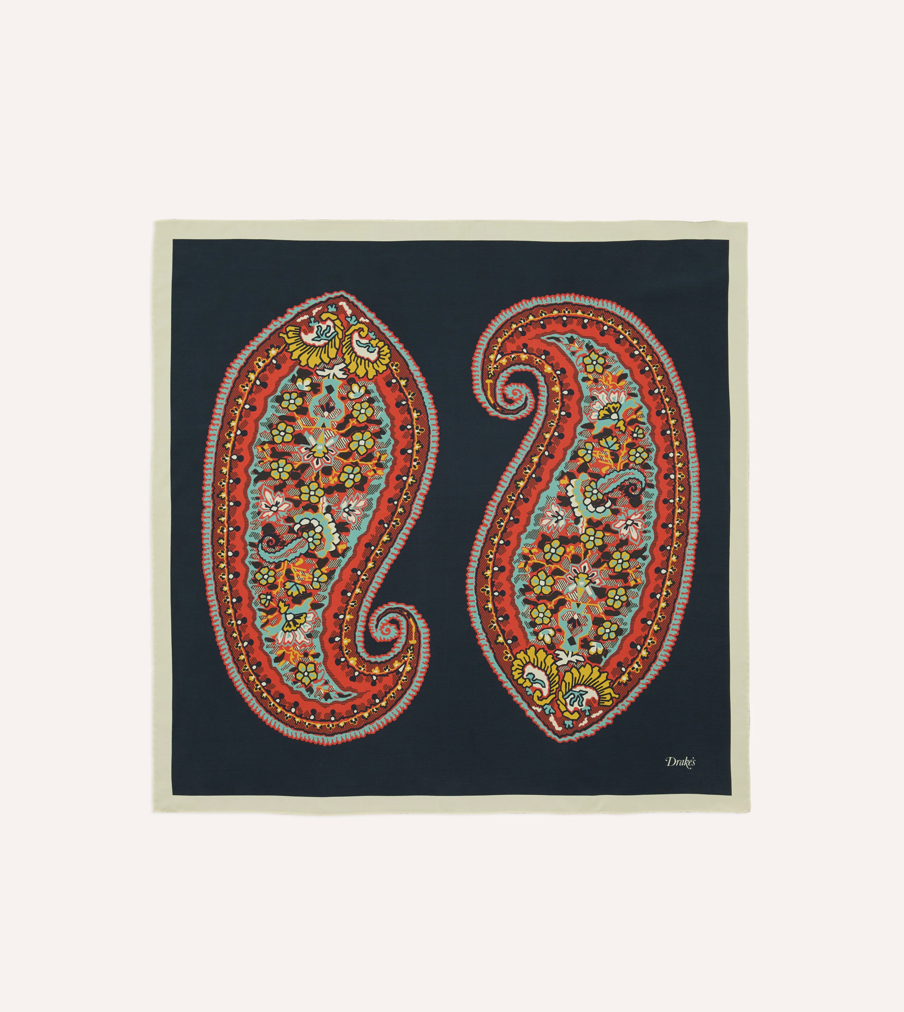 Navy Jumbo Paisley Print Silk Bandana