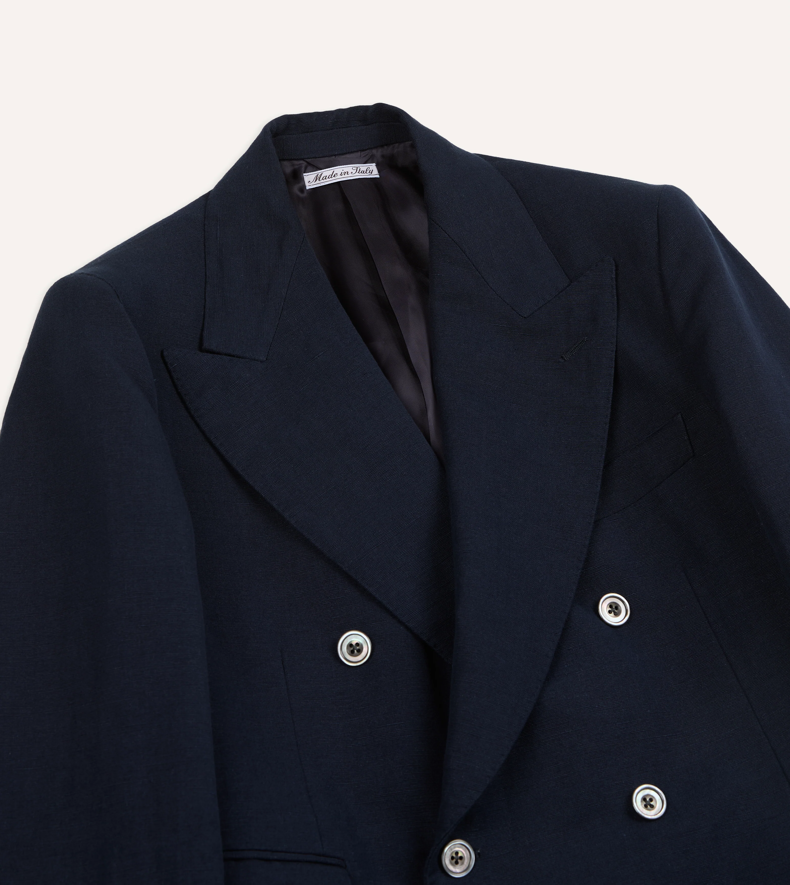 Navy Linen-Cotton Double-Breasted Tailored Jacket - Image 3