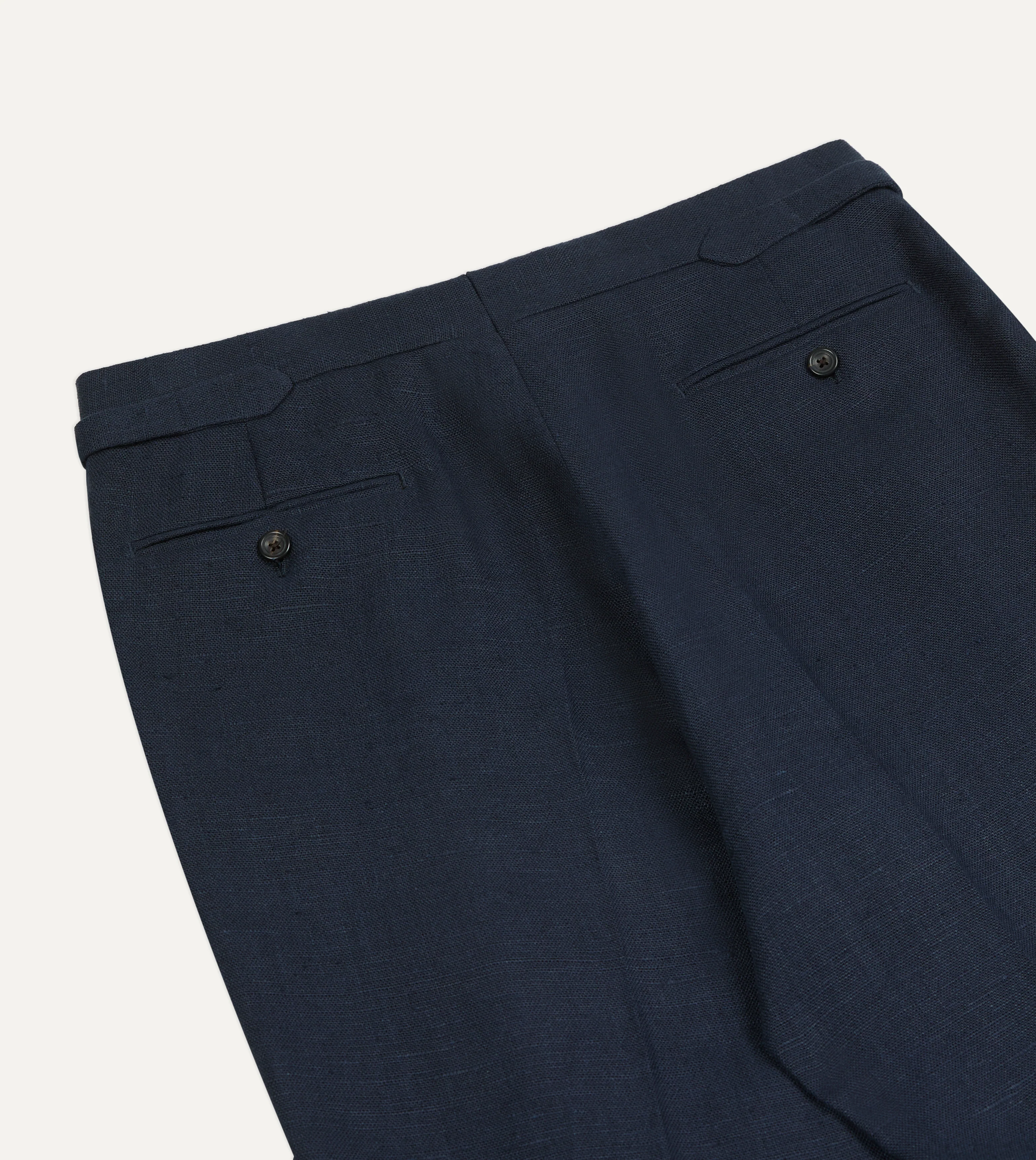 Navy Linen Single Pleat Trouser - Image 5