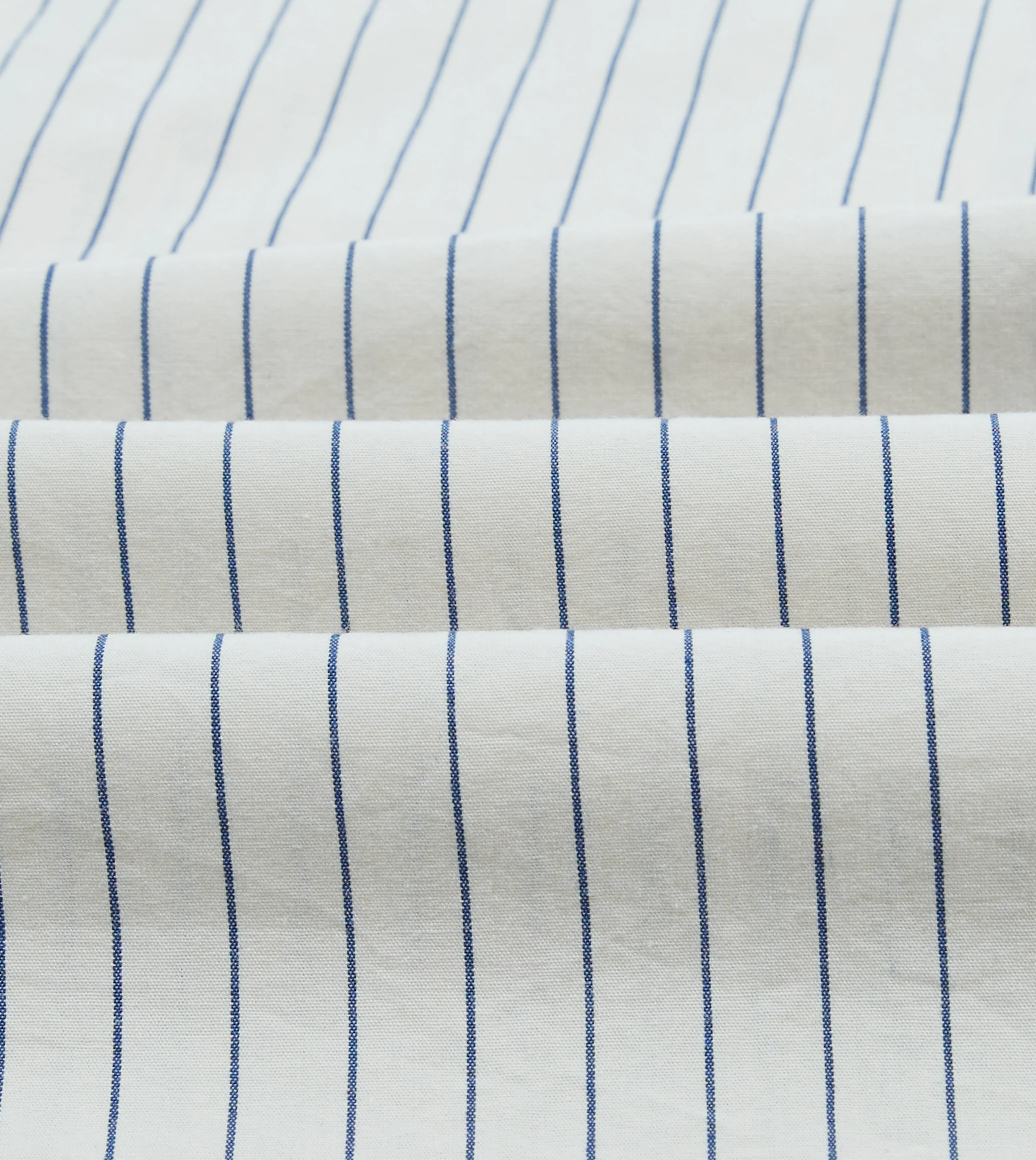 Navy Pencil Stripe Selvedge Cotton Long Point Collar Shirt - Image 2